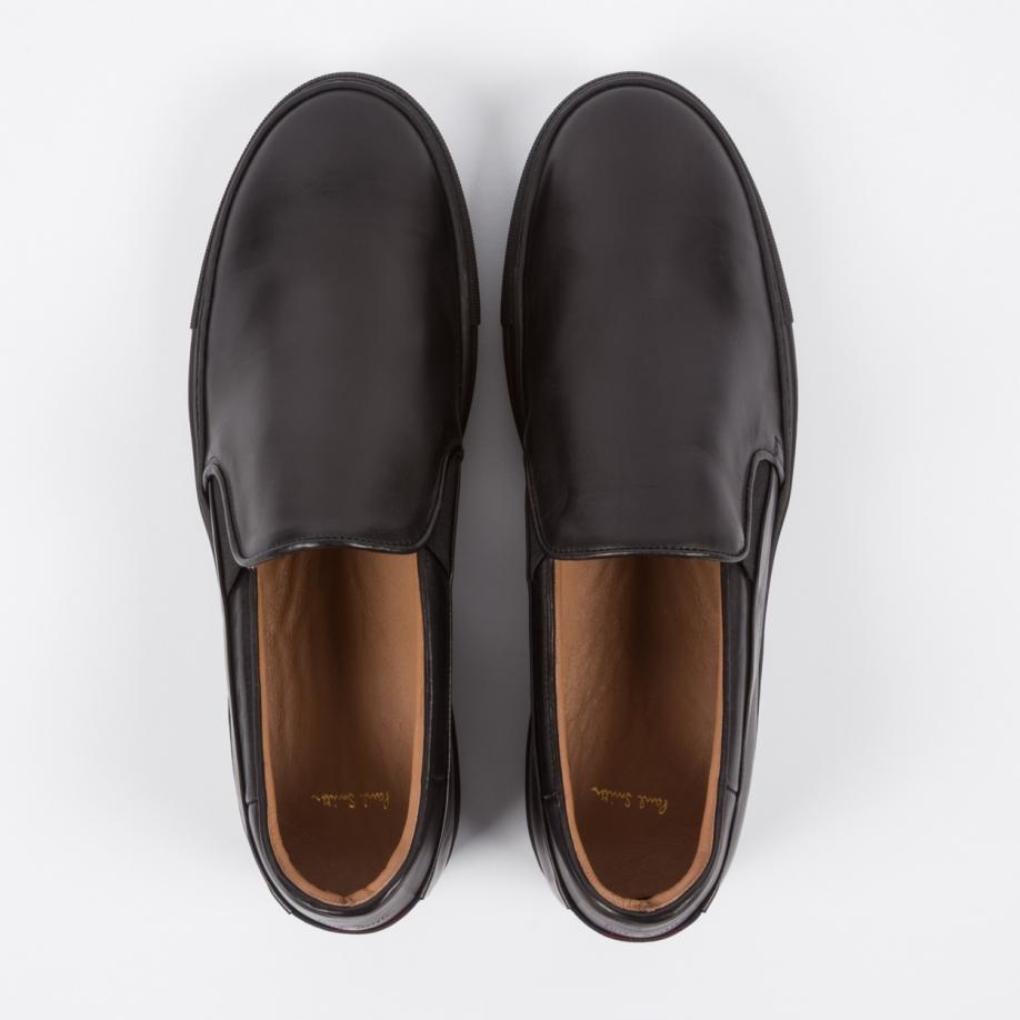 mens black leather slip on trainers