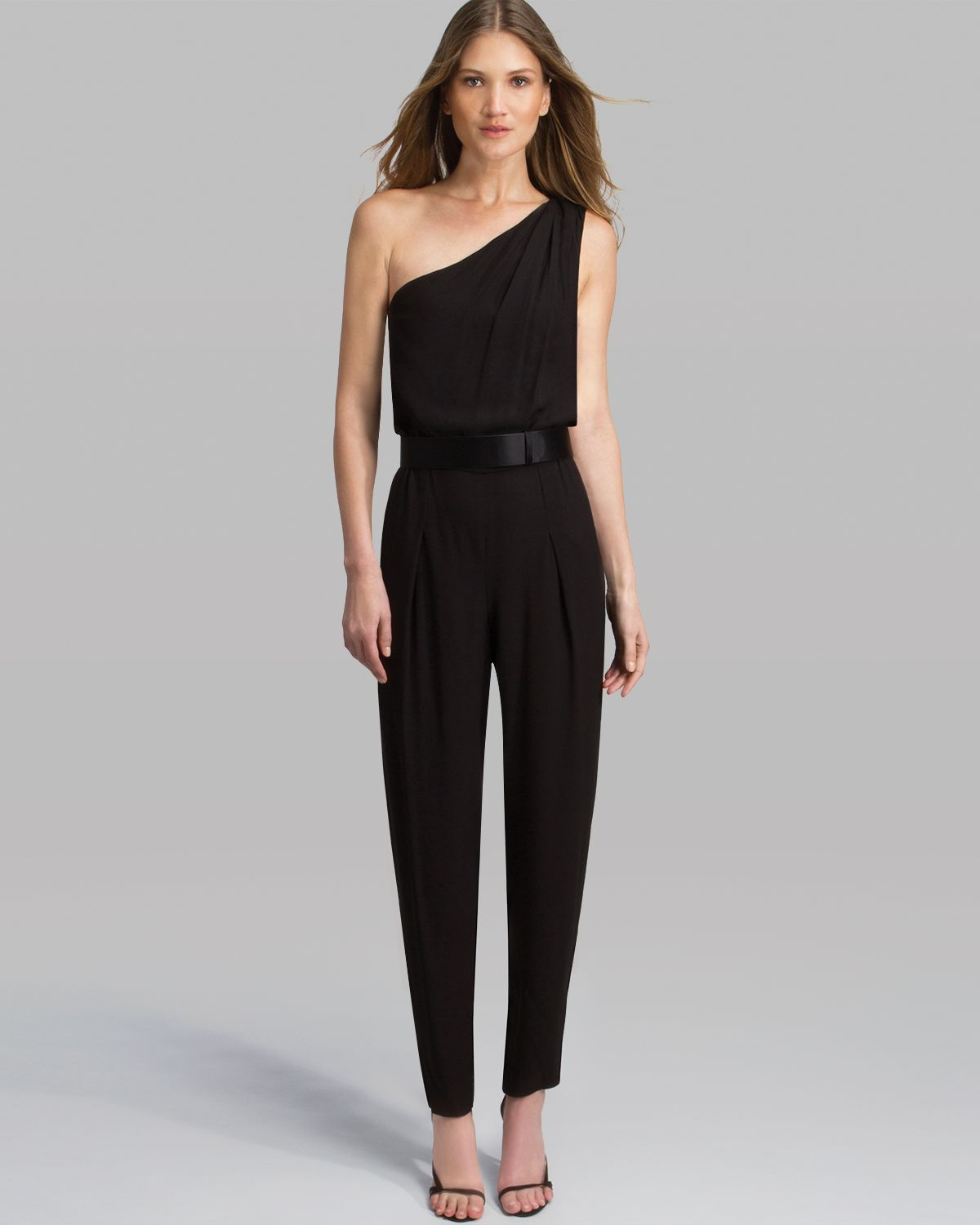 halston heritage one shoulder jumpsuit