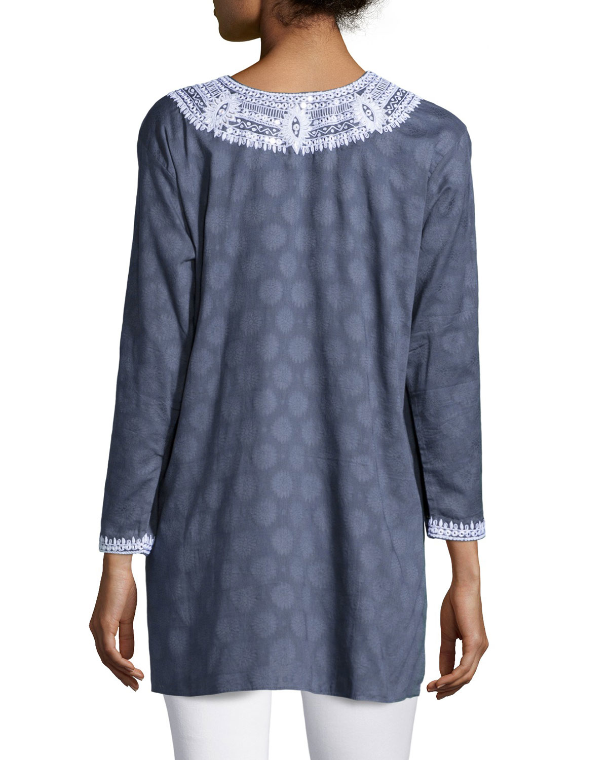 Lyst - Sulu Collection Aria Embroidered Cotton Tunic in Gray