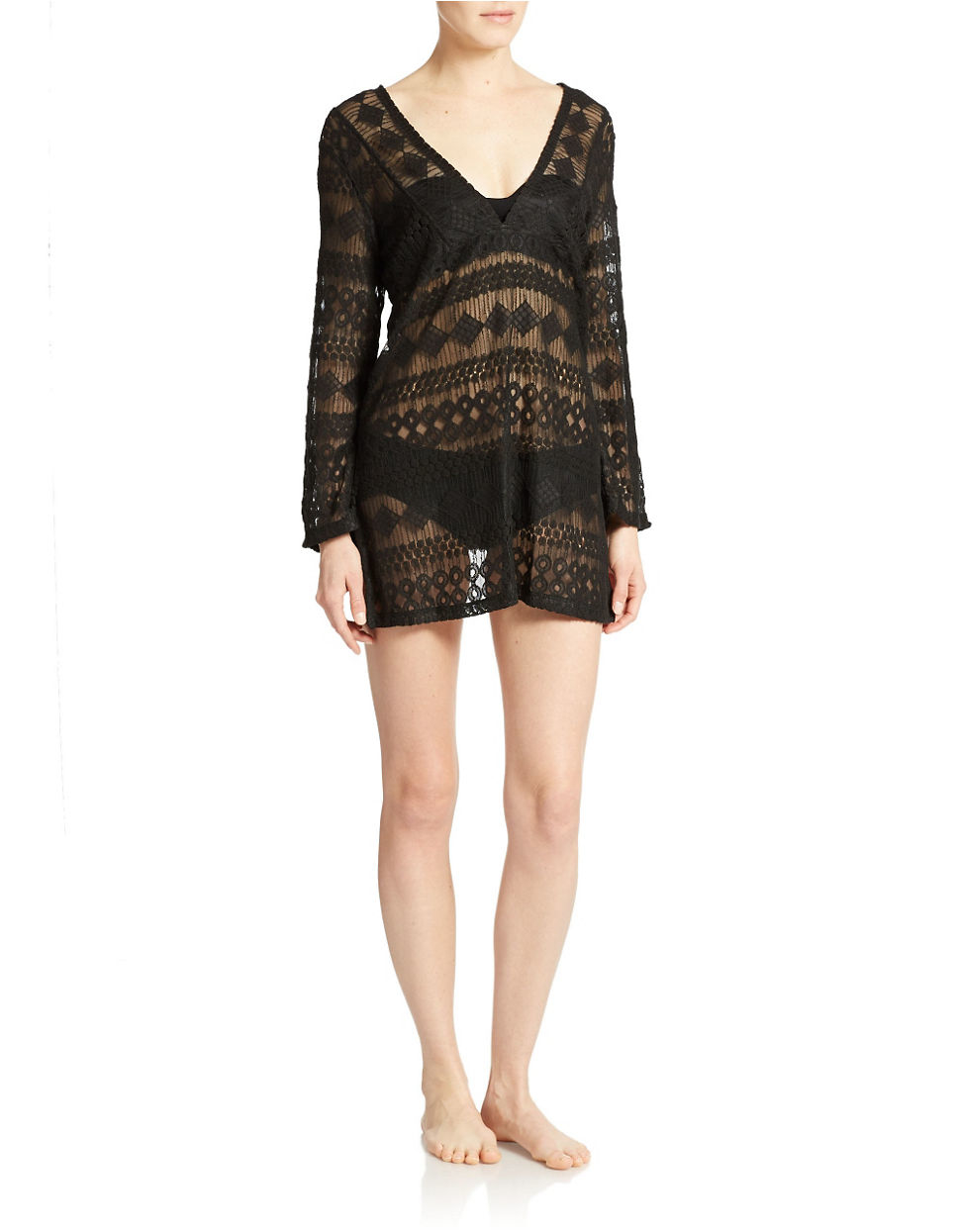 J valdi Vintage Lace Tunic Swim Cover Up in Black Lyst