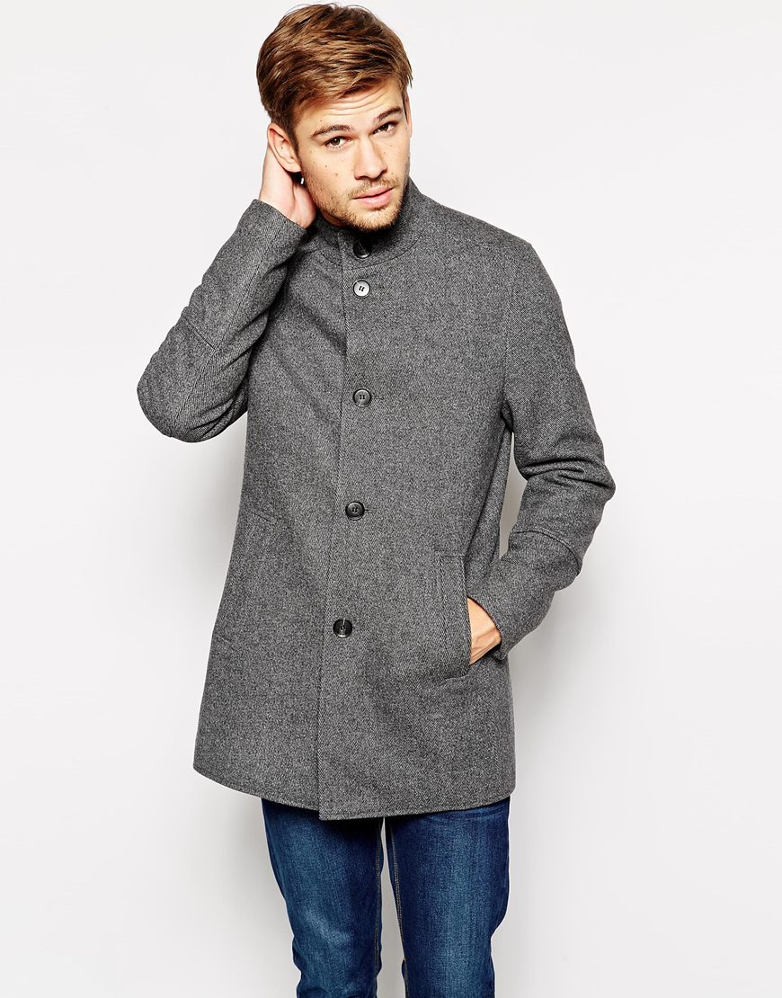 SELECTED Wool Coat With Funnel Neck in Gray for Men | Lyst