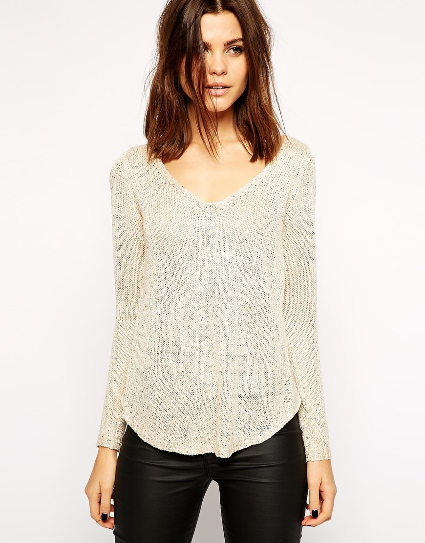 Lyst - Lipsy Iridescent Sequin Jumper With Chiffon Back in Natural