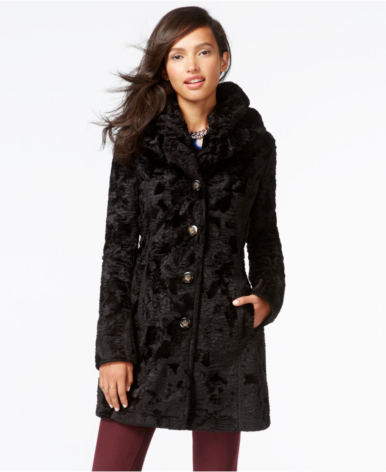 Lyst - Laundry By Shelli Segal Reversible Faux-fur Quilted Coat in Black