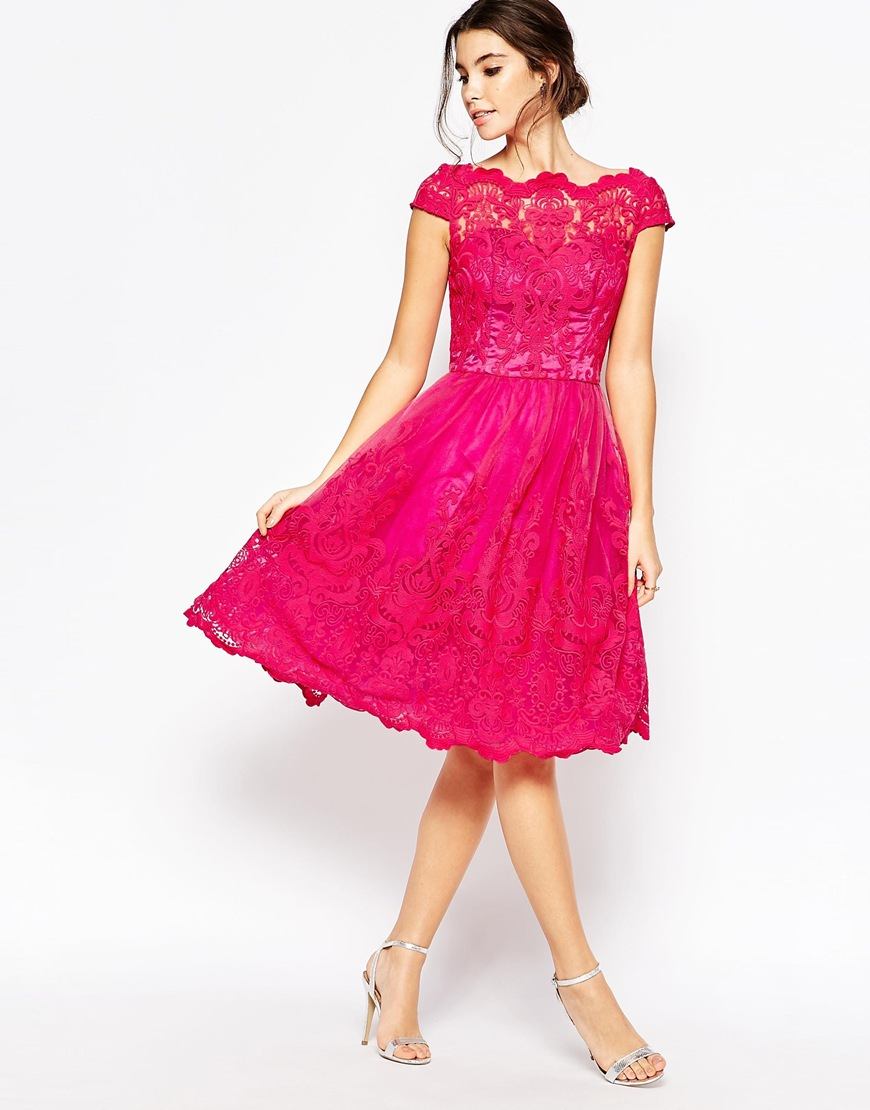Chi Chi London Scalloped Lace Prom Dress in Pink | Lyst