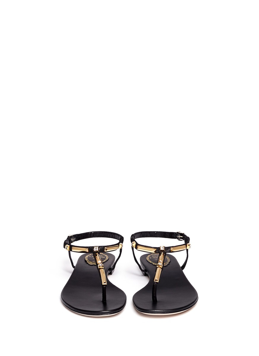 Rene Caovilla Gold-Tone And Crystal Embellished Flat Sandals in Black  (Metallic) | Lyst
