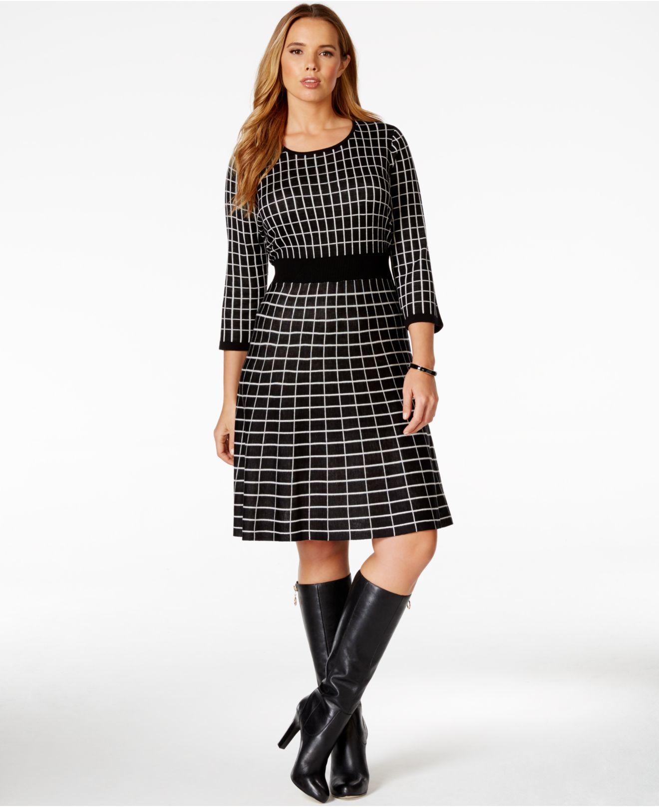 Spense Plus Size Geopatterned Sweater Dress in Black (Black Multi) Lyst