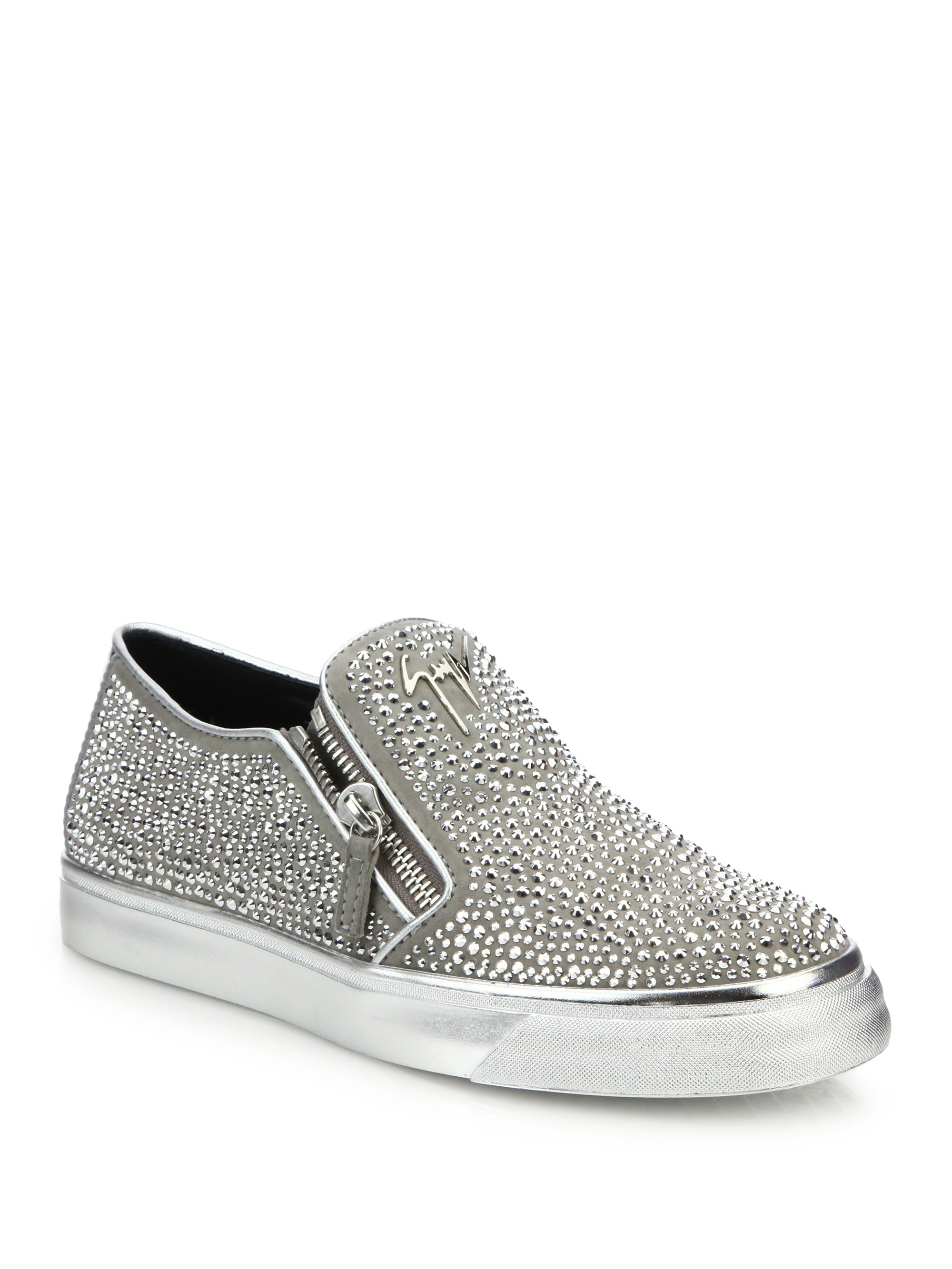 Giuseppe Zanotti Adam Embellished Slip On Sneakers In Silver Metallic