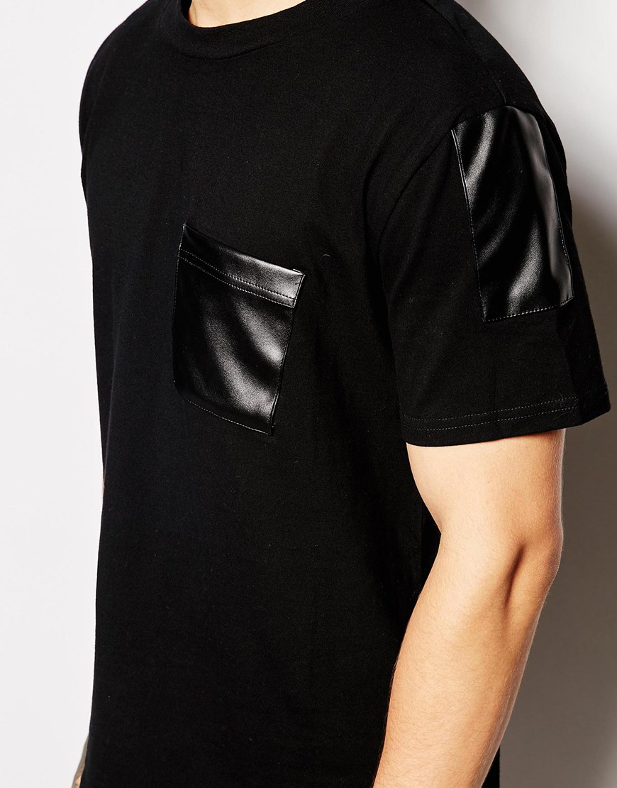 Standard Issue T-shirt With Faux Leather Pocket in Black for Men | Lyst