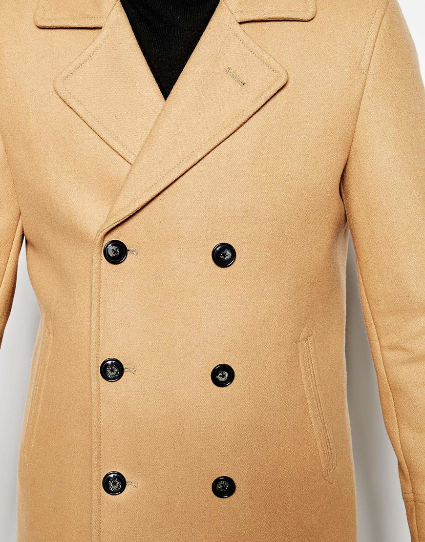 ASOS Wool Peacoat In Camel in Natural for Men Lyst