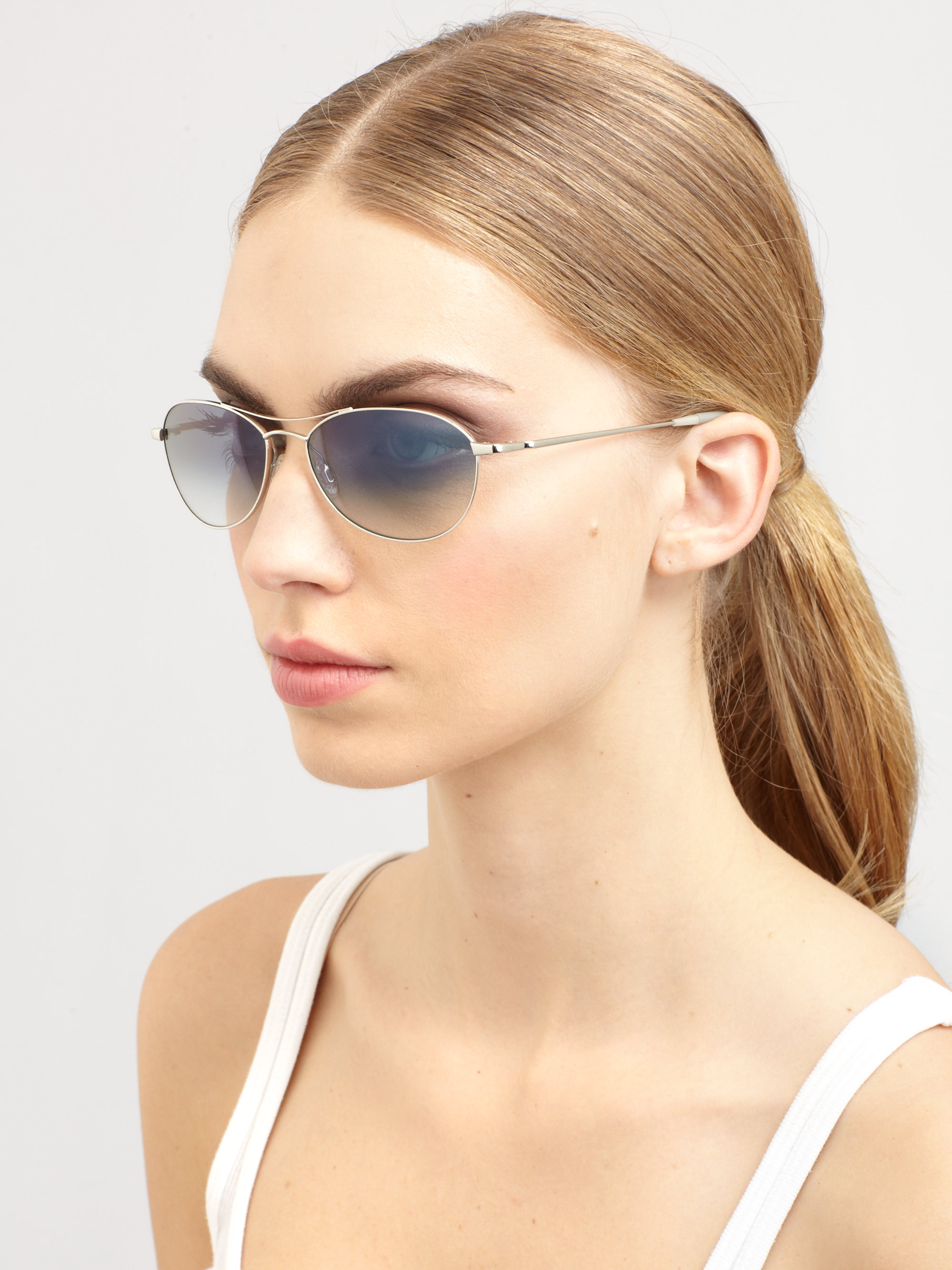 Oliver Peoples Aero 57 Aviator Sunglasses in Metallic | Lyst