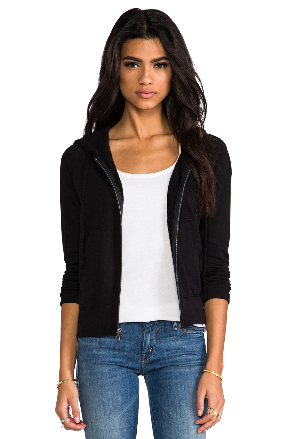 James Perse Vintage Cotton Hoodie in Black - Lyst