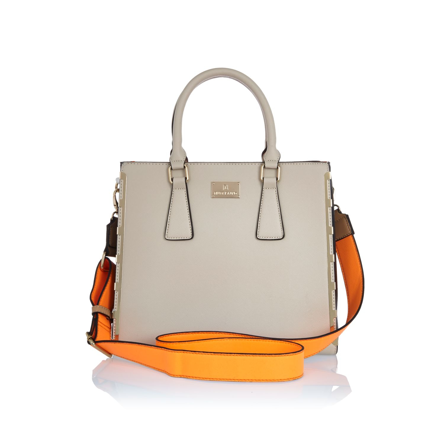 River island Grey Contrast Panel Neon Strap Tote Bag in Gray (grey) Lyst