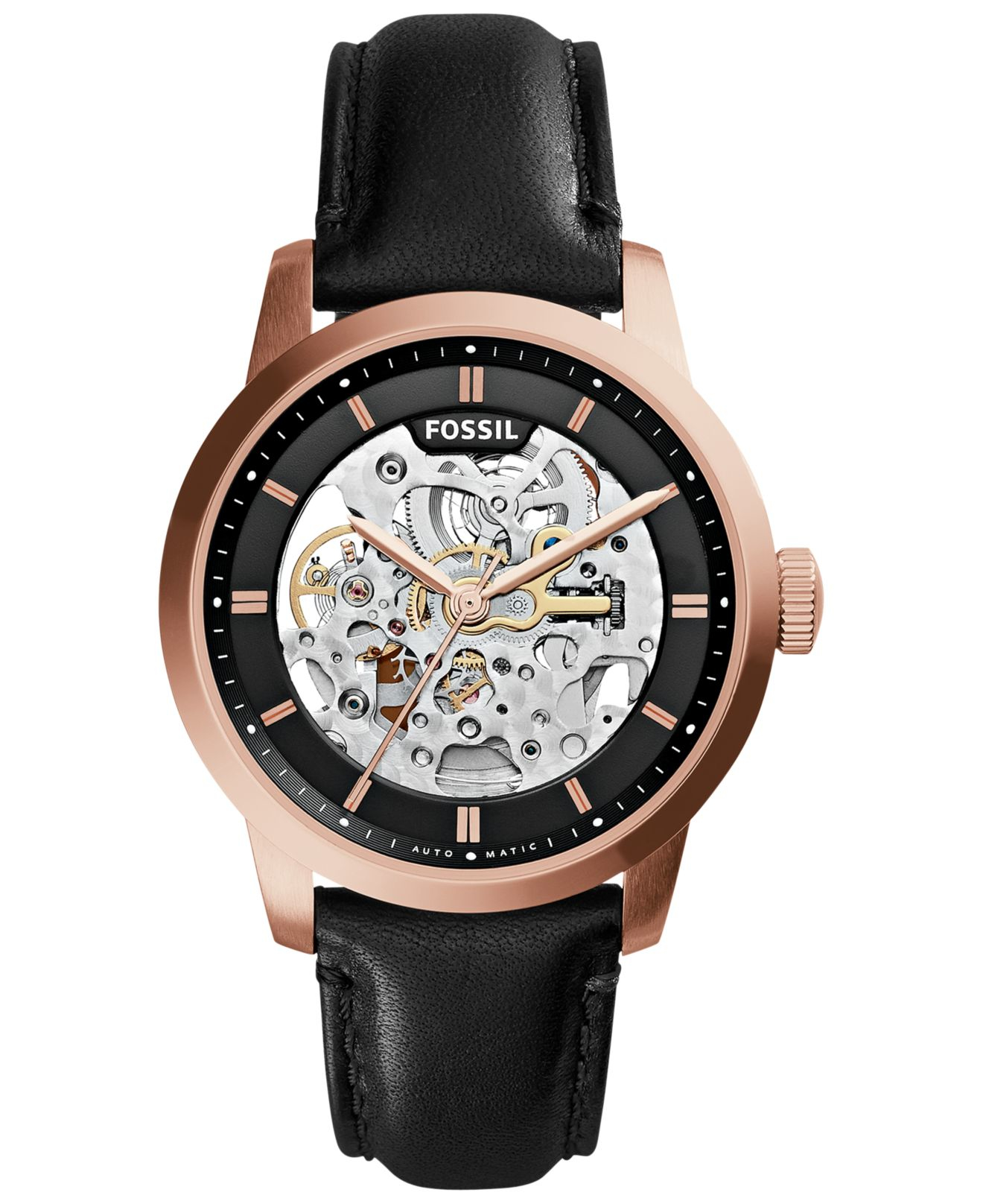 Fossil Men's Automatic Townsman Black Leather Strap Watch 40mm Me3084