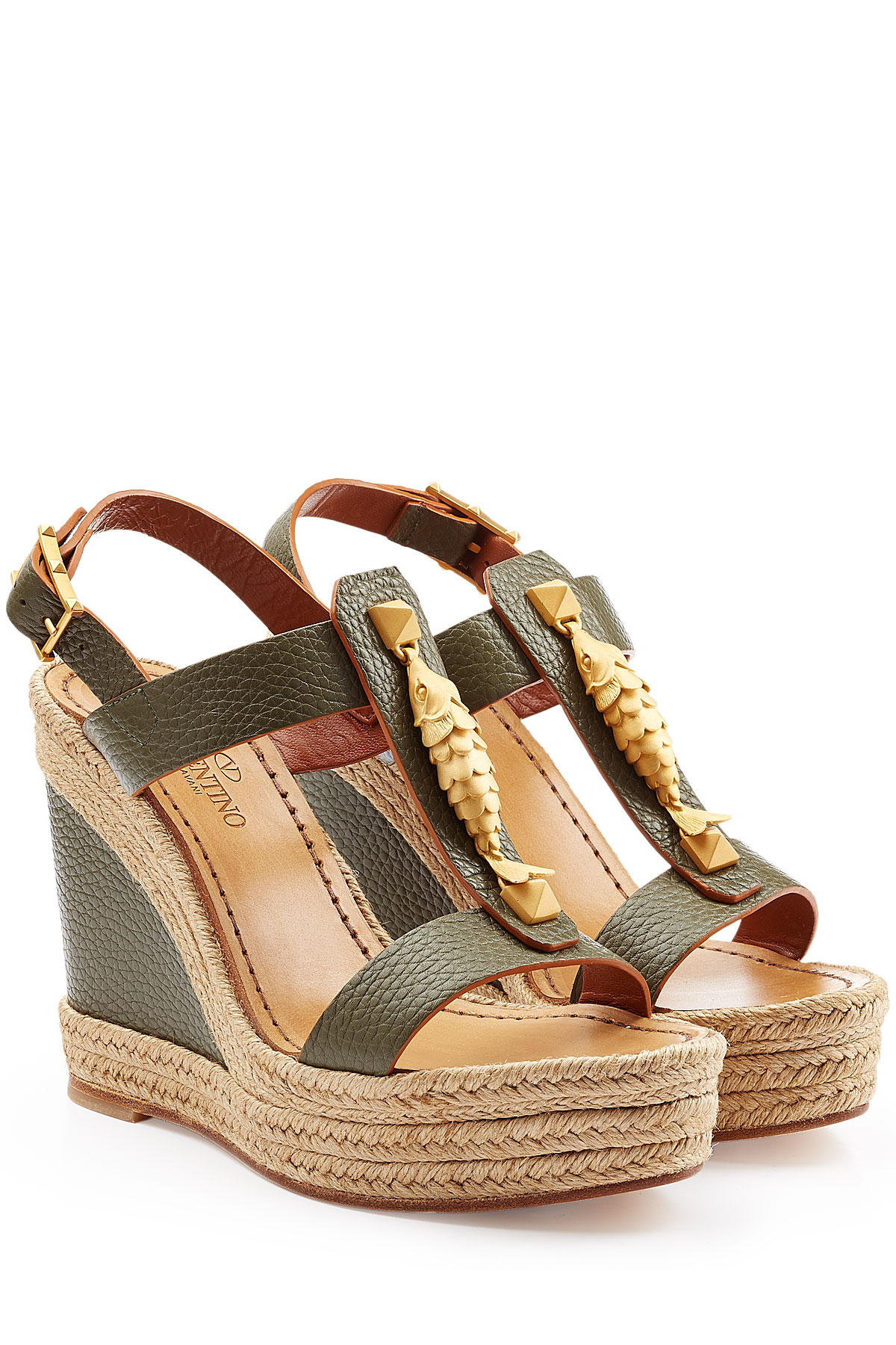 Lyst Valentino Leather Wedges Green in Black