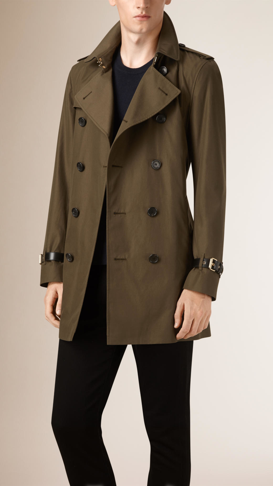 Burberry Cotton Gabardine Trench Coat With Leather Trim Dark 
