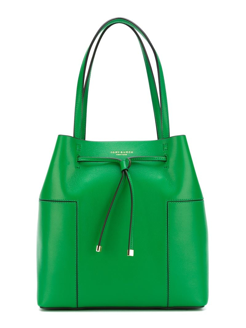 Tory Burch Leather Bucket Tote in Green Lyst