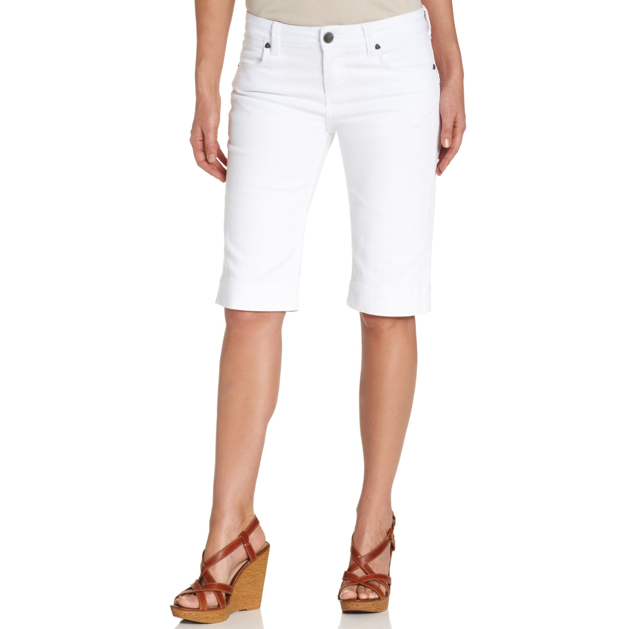 Kut From The Kloth Natalie Denim Bermuda Shorts in White Lyst