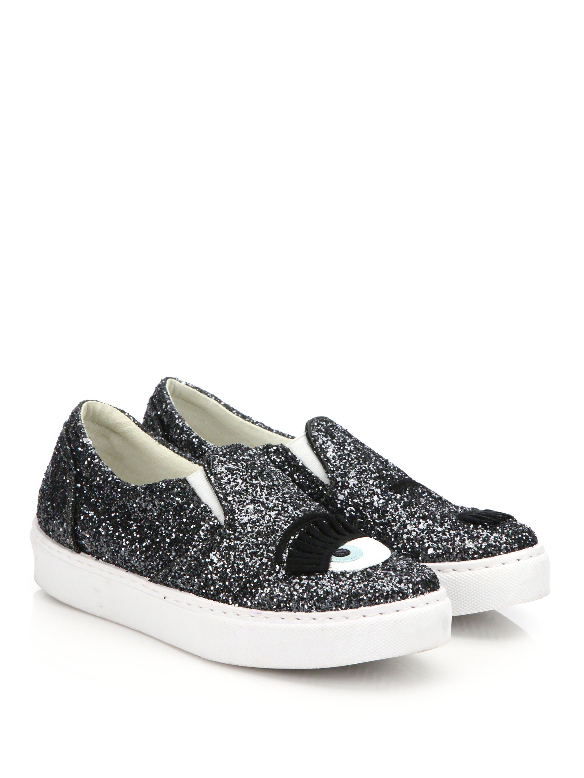 Chiara Ferragni Wink Glitter Leather Slipon Sneakers in Chiara Ferragni Wink Glitter Leather Slipon Sneakers in