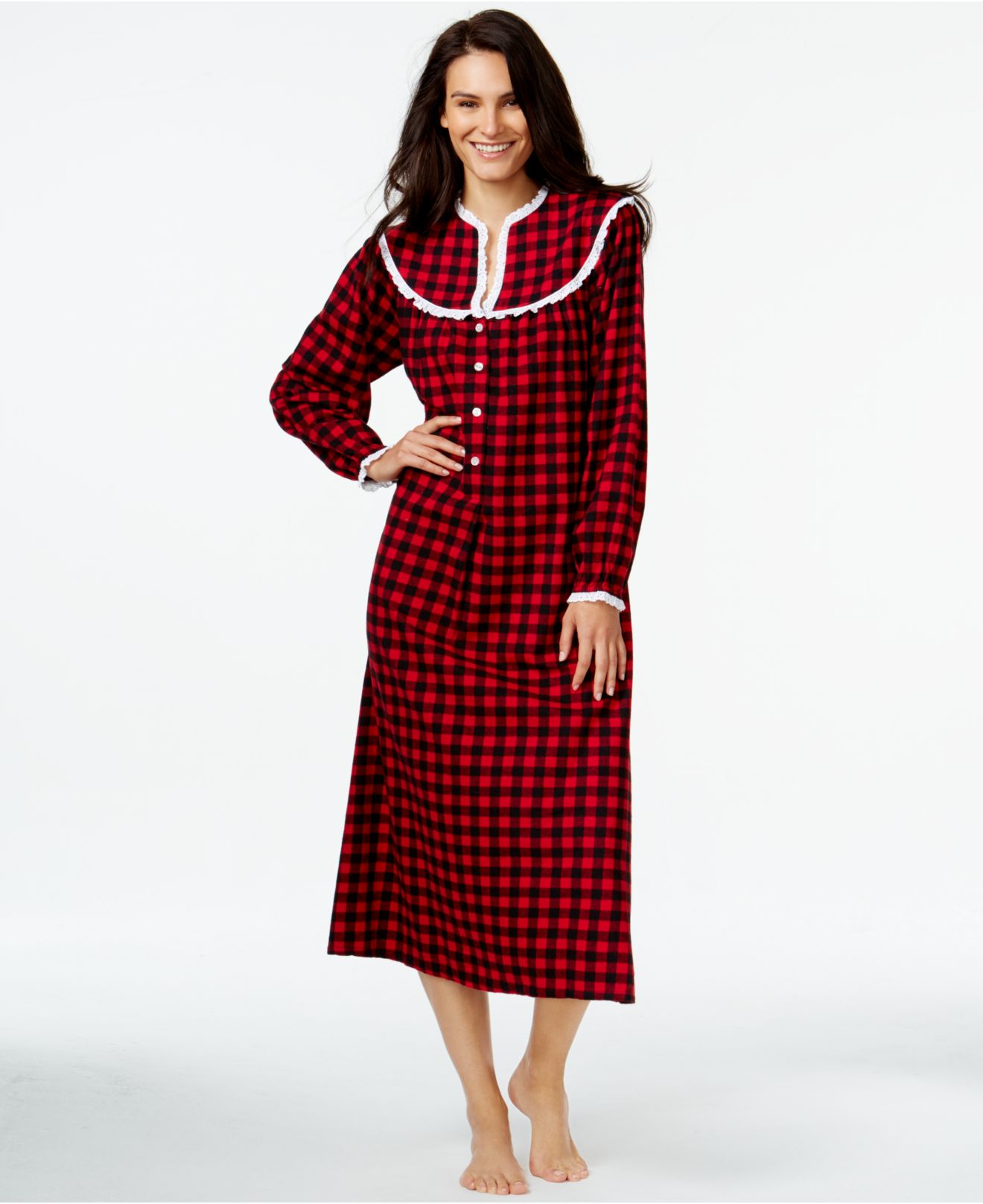 Lanz of Salzburg Flannel Henley Nightgown in Red - Lyst