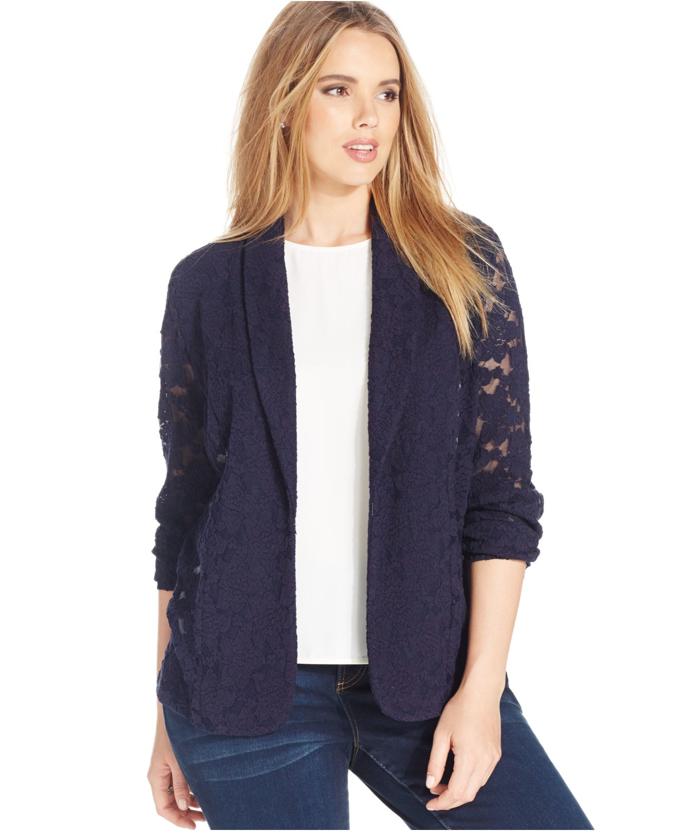 Lyst - Inc International Concepts Plus Size Floral-lace Jacket in Blue