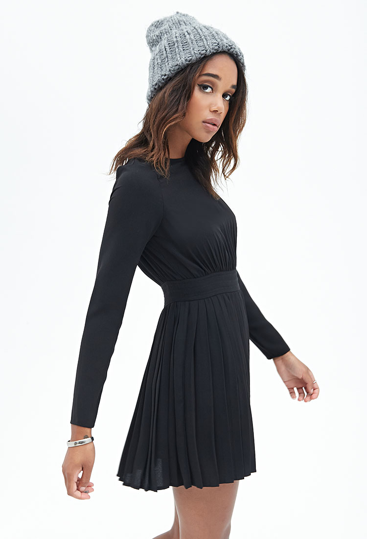Forever 21 Accordion Pleated Chiffon Dress in Black Lyst