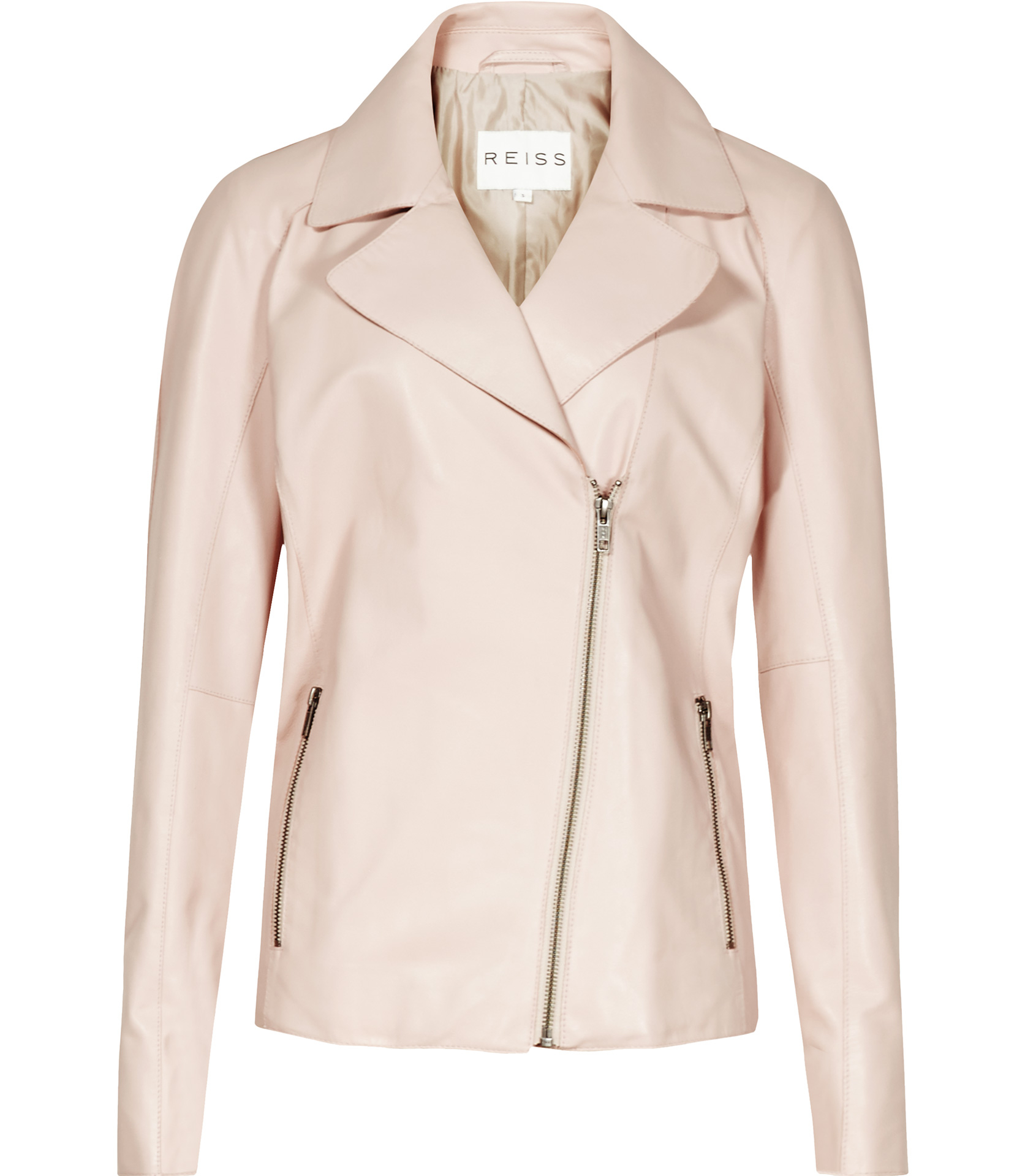 Reiss Fray Leather Biker Jacket in Soft Pink (Pink) Lyst