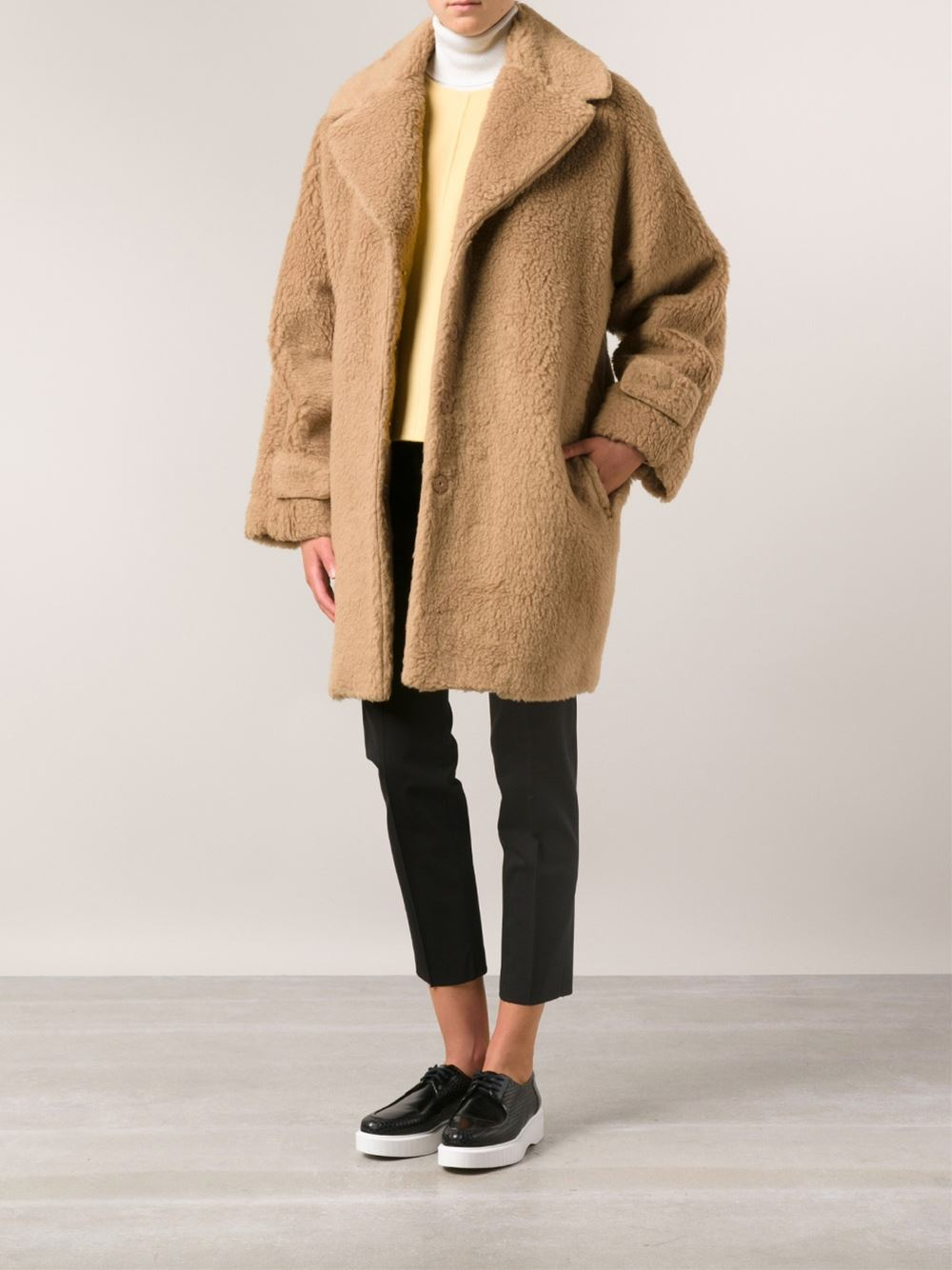 Rochas Fuzzy Oversized Coat in Brown | Lyst