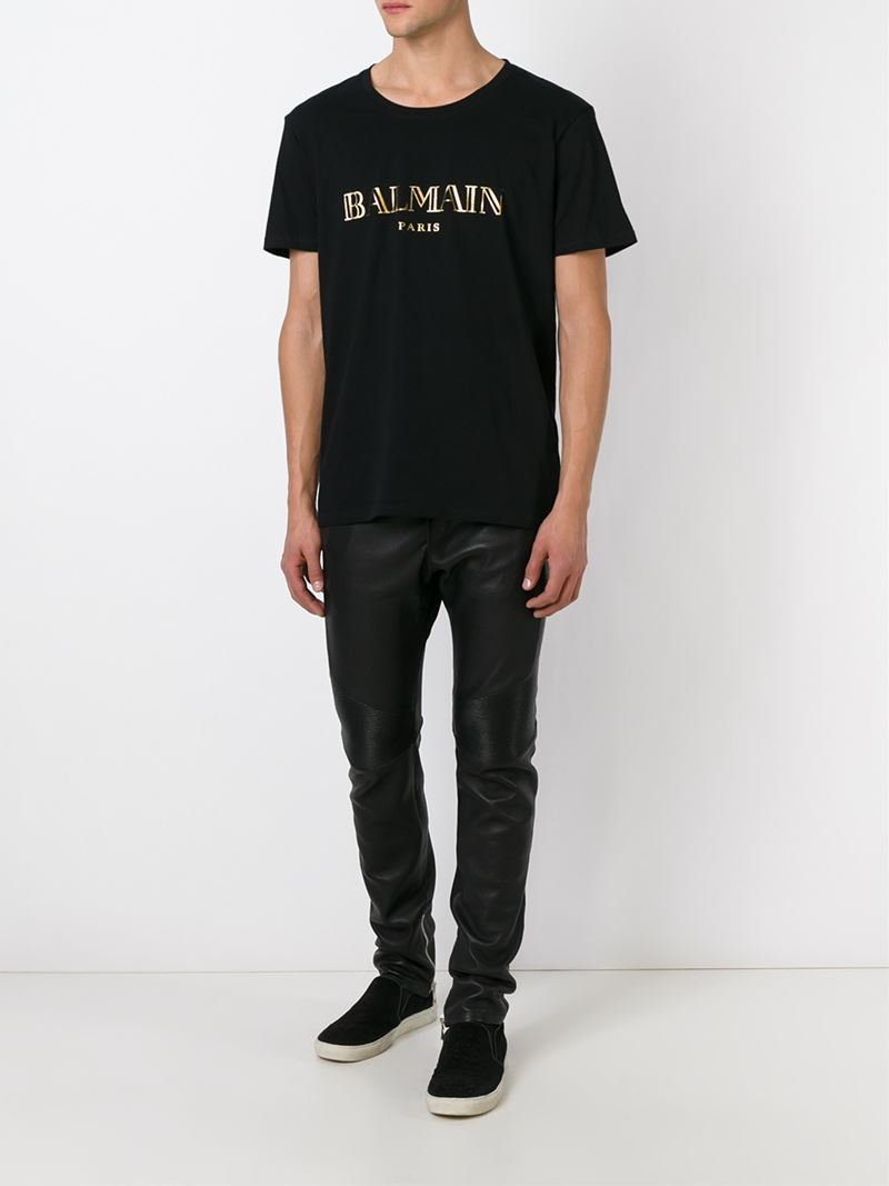 Balmain Logo Motif T-Shirt in Black for 