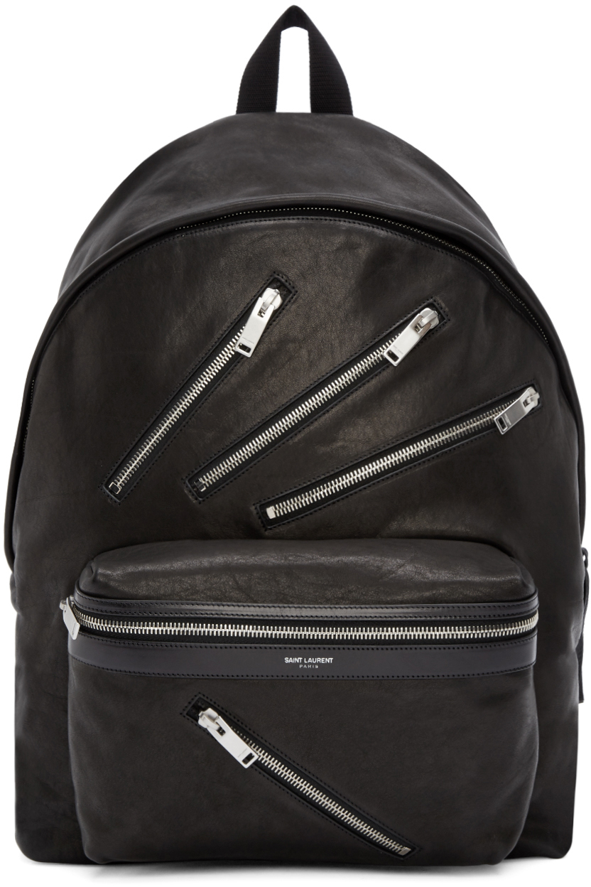 Saint laurent Black Leather Zipper Backpack in Black Lyst