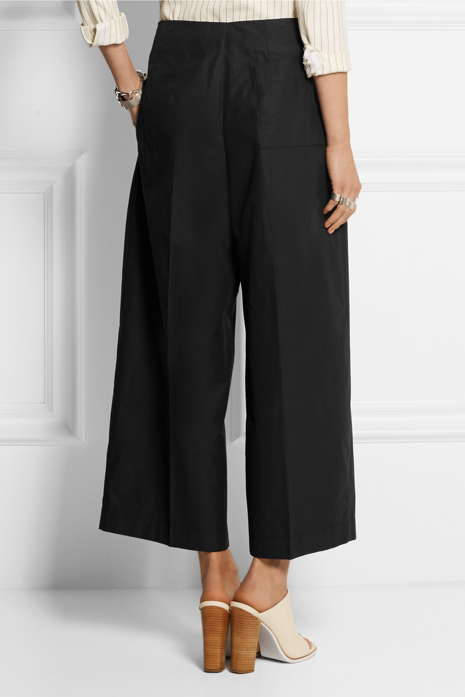 Jil Sander Cropped Cotton-Poplin Wide-Leg Pants in Black | Lyst
