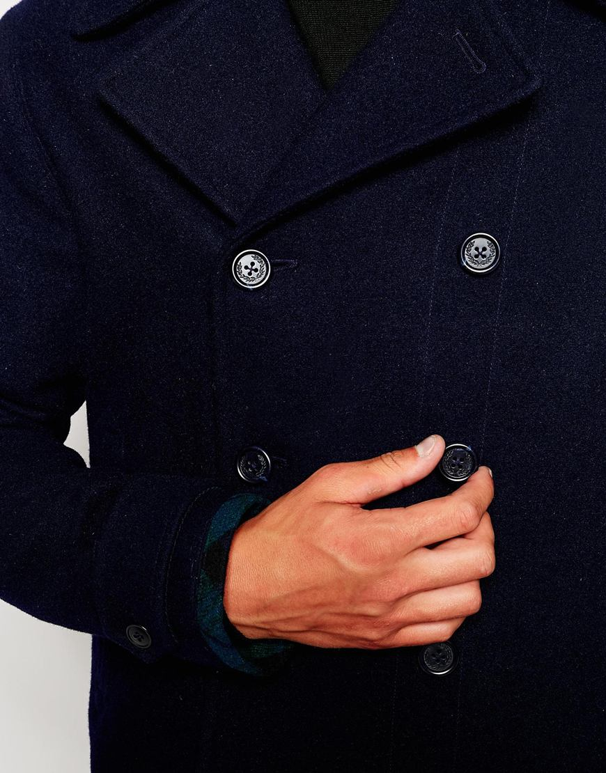 Fred Perry Peacoat In Wool in Navy (Blue) for Men - Lyst