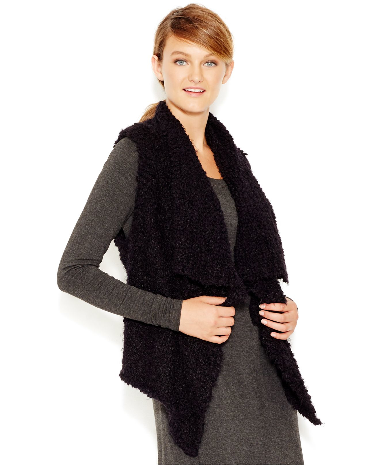 Kensie Textured Sweater Vest in Black Lyst