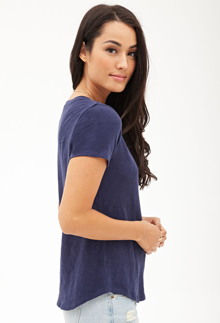 Forever 21 Contemporary Slub Jersey Vneck Tee in Blue Lyst