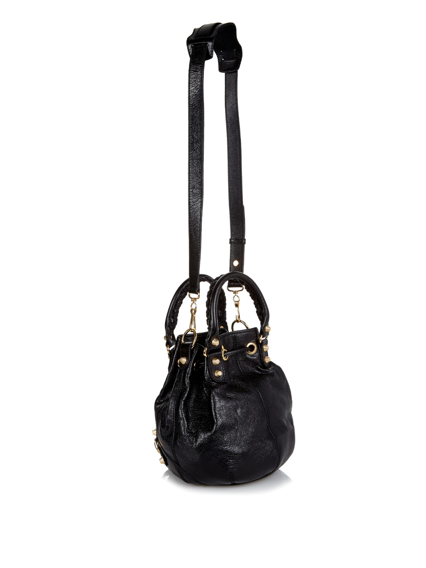 Balenciaga Giant Pom-Pom Leather Bucket Bag in Black | Lyst