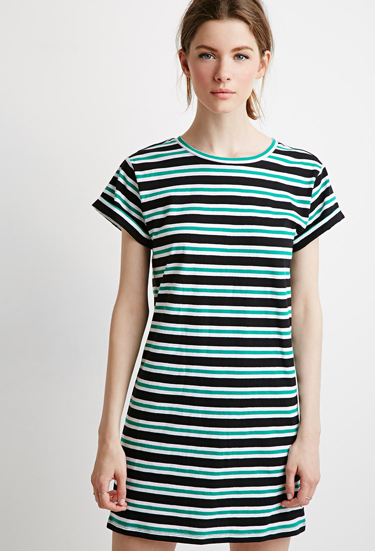 Lyst - Forever 21 Contemporary Striped T-shirt Dress in Green