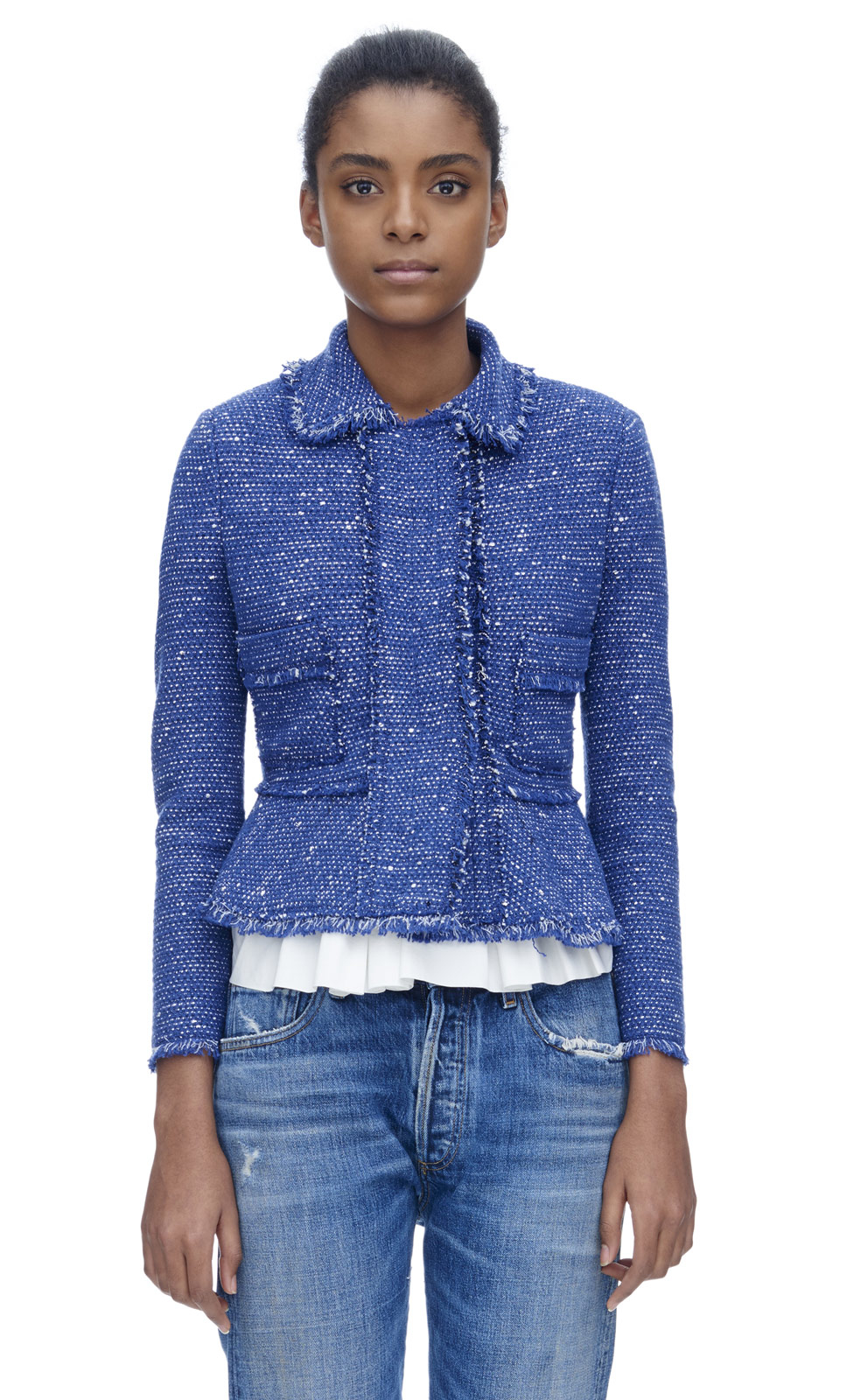 Lyst - Rebecca Taylor Tweed And Denim Jacket - Blue Combo 