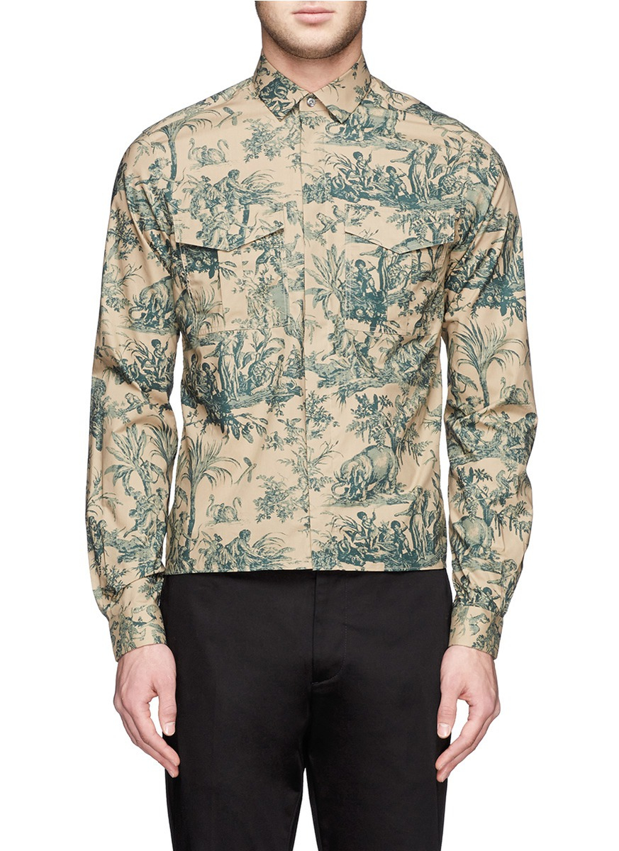 Valentino Toile De Jouy Print Cotton Shirt in Green for Men | Lyst