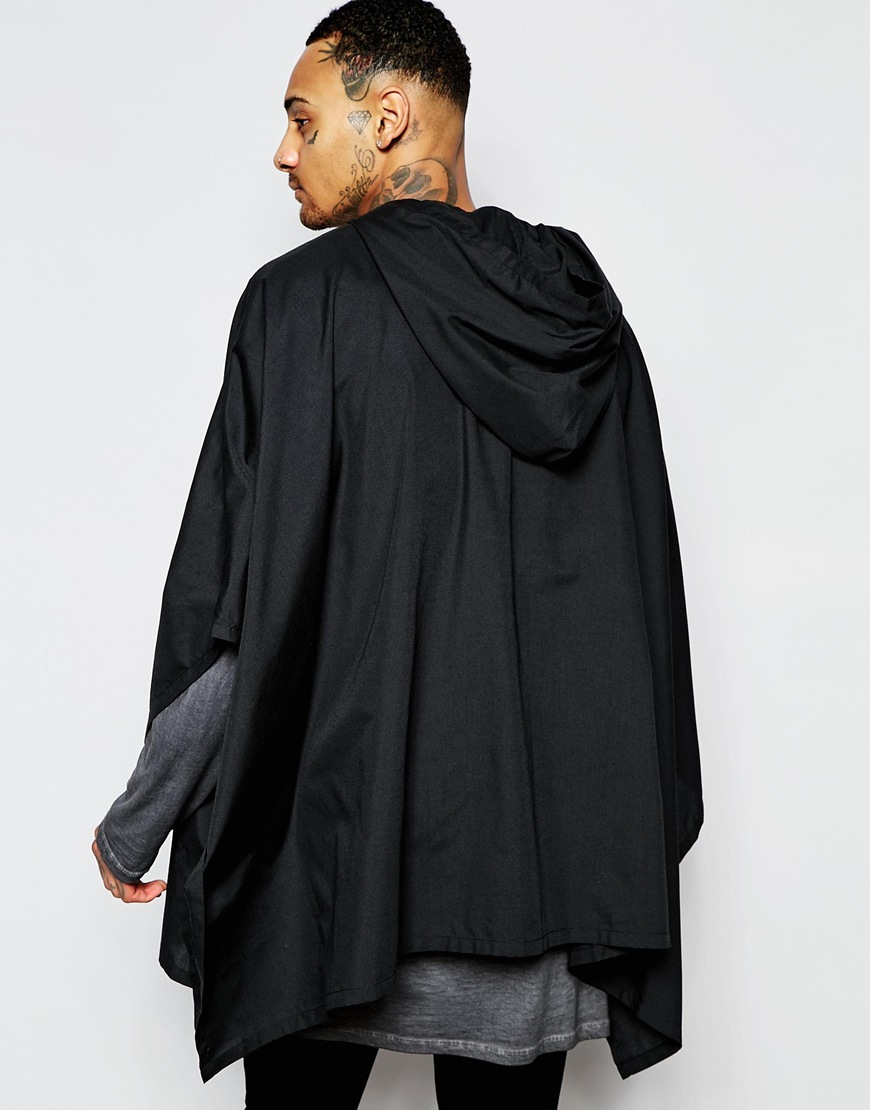 ASOS Synthetic Hooded Poncho in Black for Men - Lyst