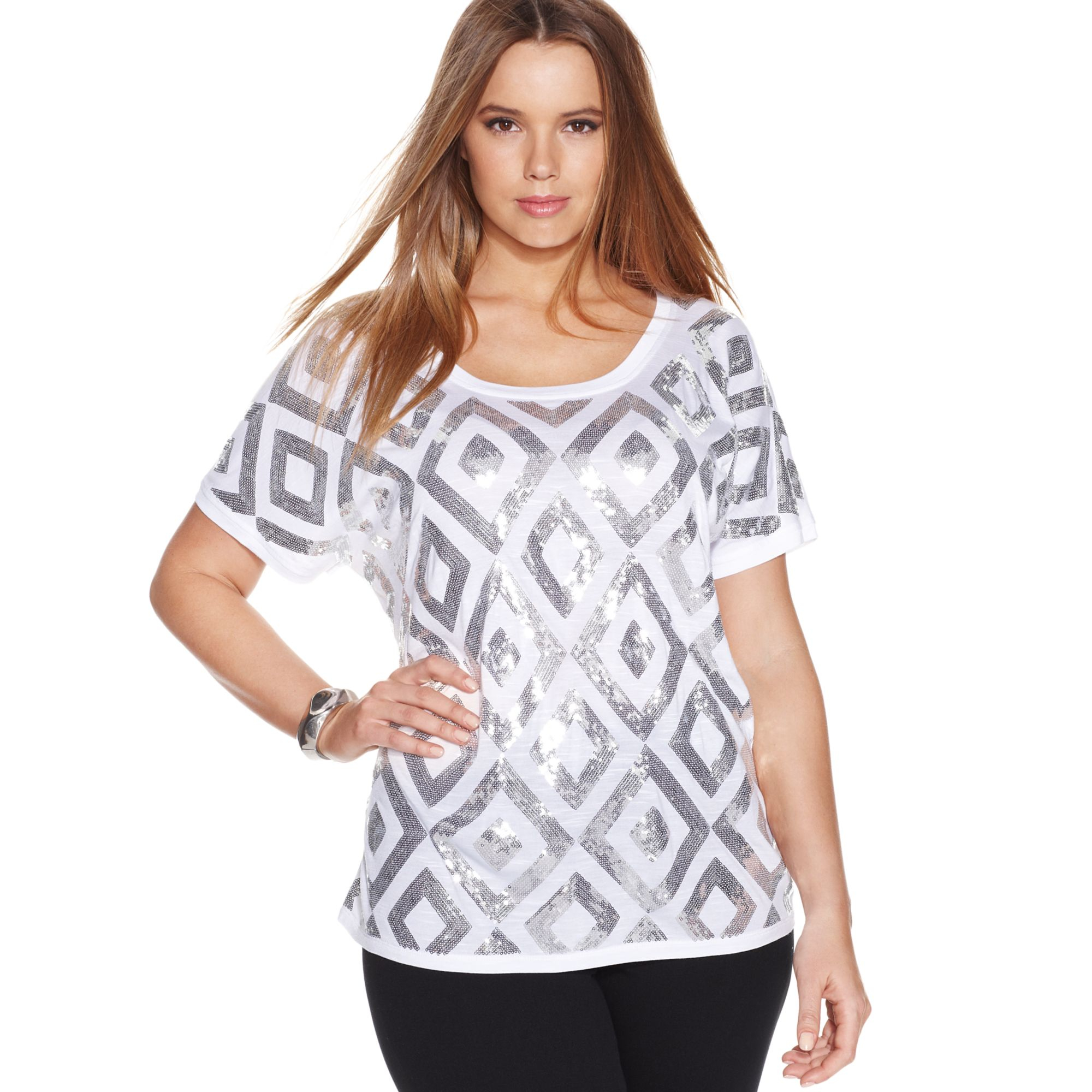plus size white sequin top