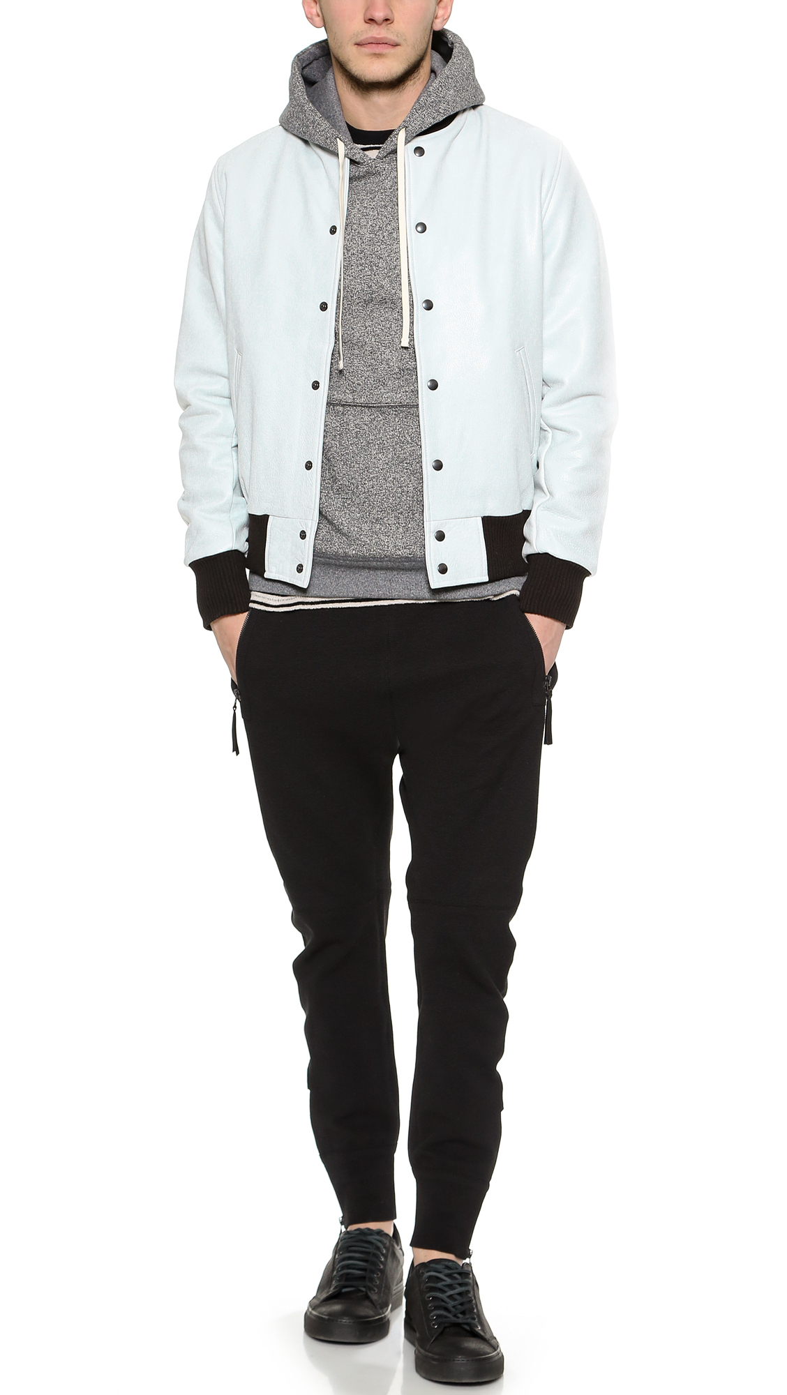Golden Bear Leather Baseball Jacket In White For Men Lyst Gallery