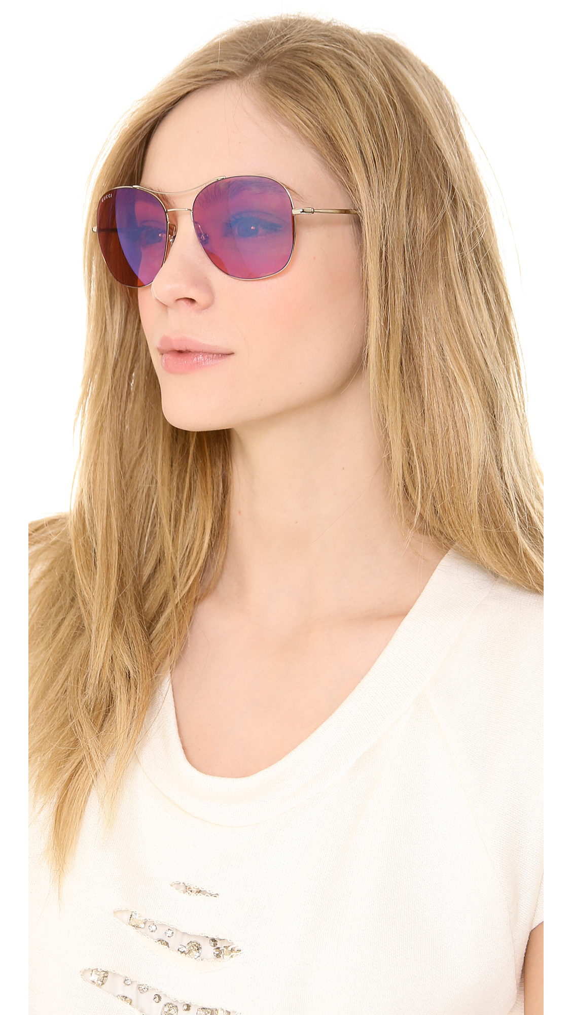 Gucci Aviator Sunglasses Palladium Pink Blue Mirror Lyst Canada