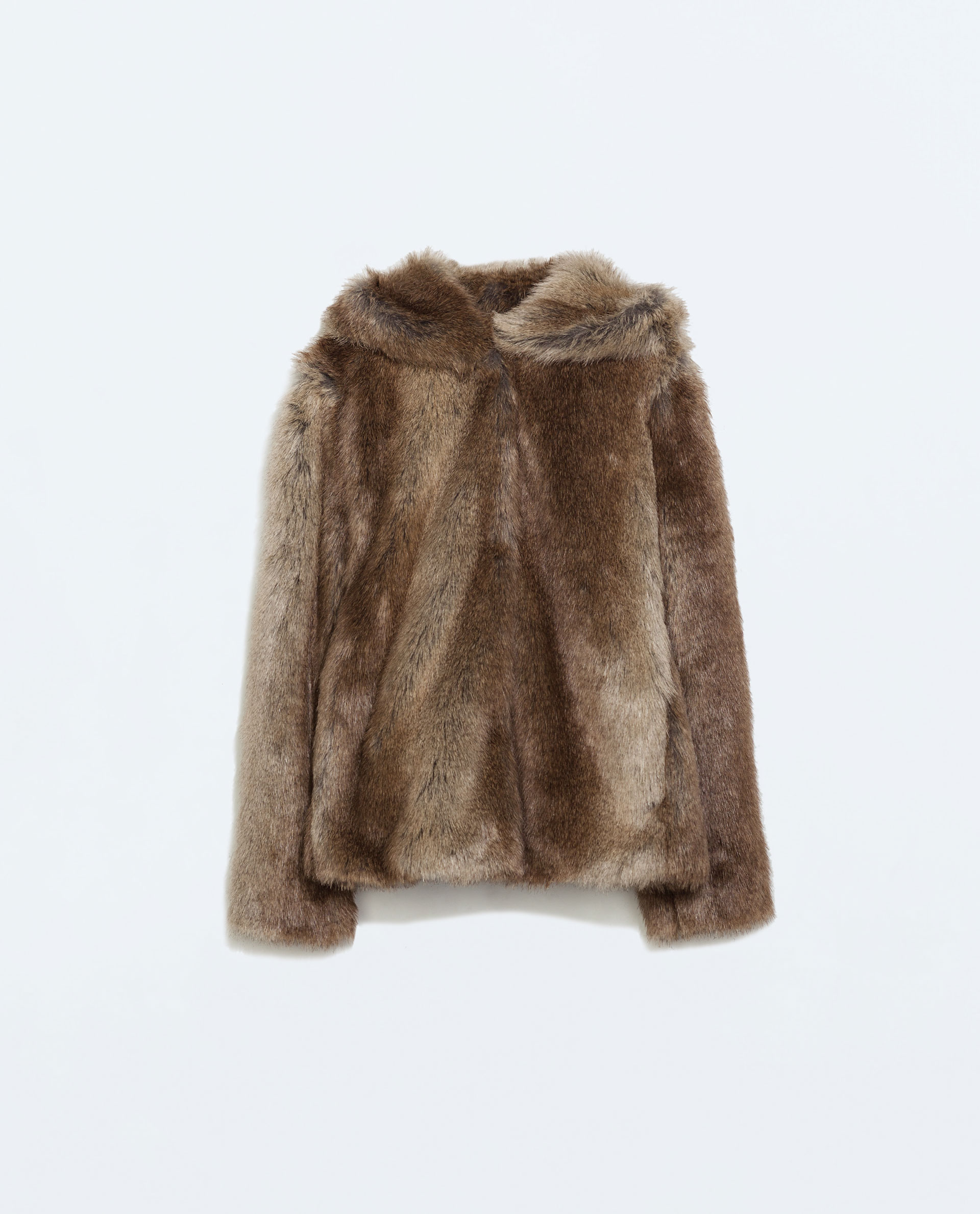 Zara Jacket With Fur Hood in Brown Lyst