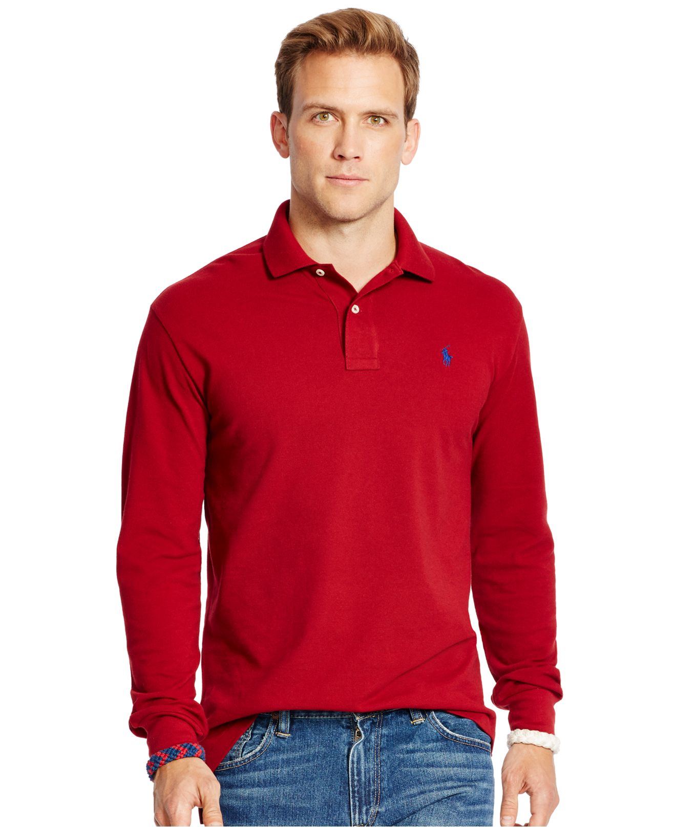 Polo Ralph Lauren Long-sleeved Classic-fit Mesh Polo Shirt in Red for ...