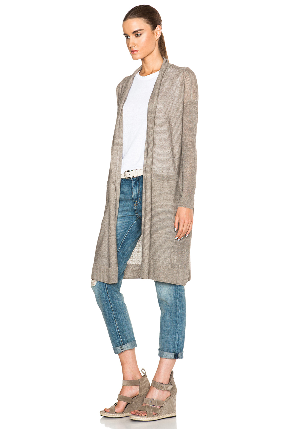 Lyst Vince  Long Belted Cardigan  in Gray