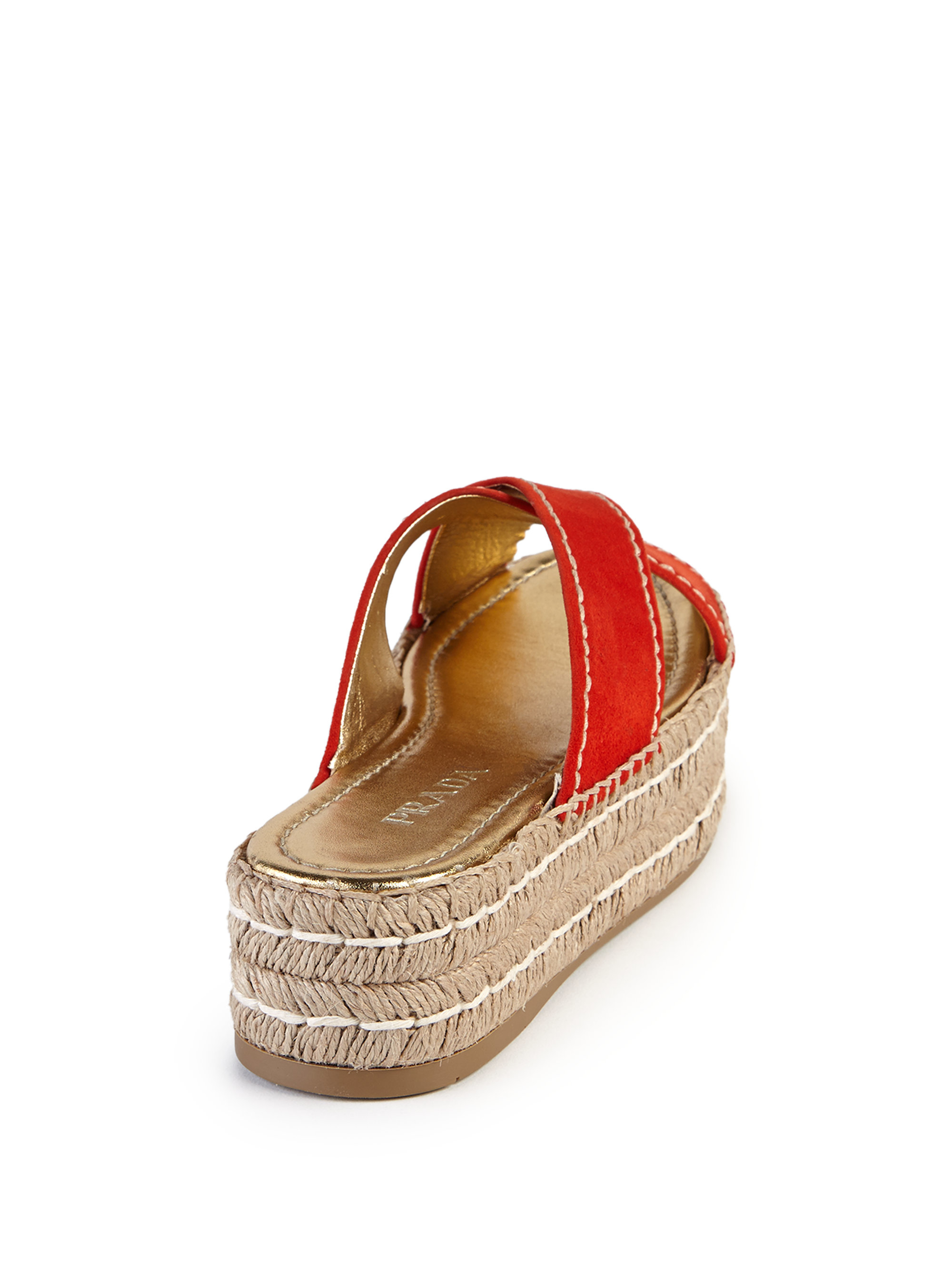 Prada Suede Double Platform Espadrille Slide Sandals in Red | Lyst
