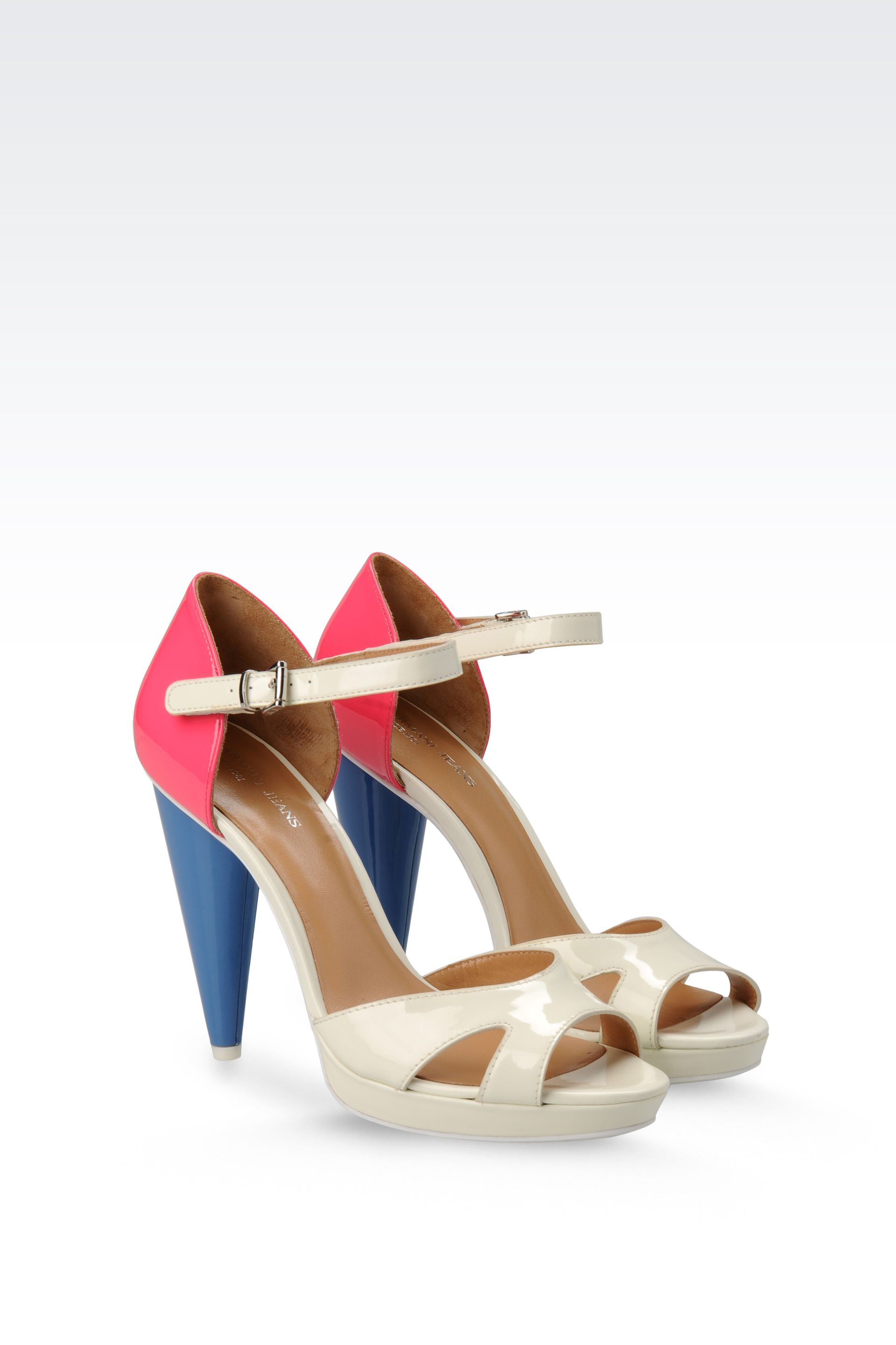 Armani jeans Patentleather Sandal with Cone Heel in Blue | Lyst