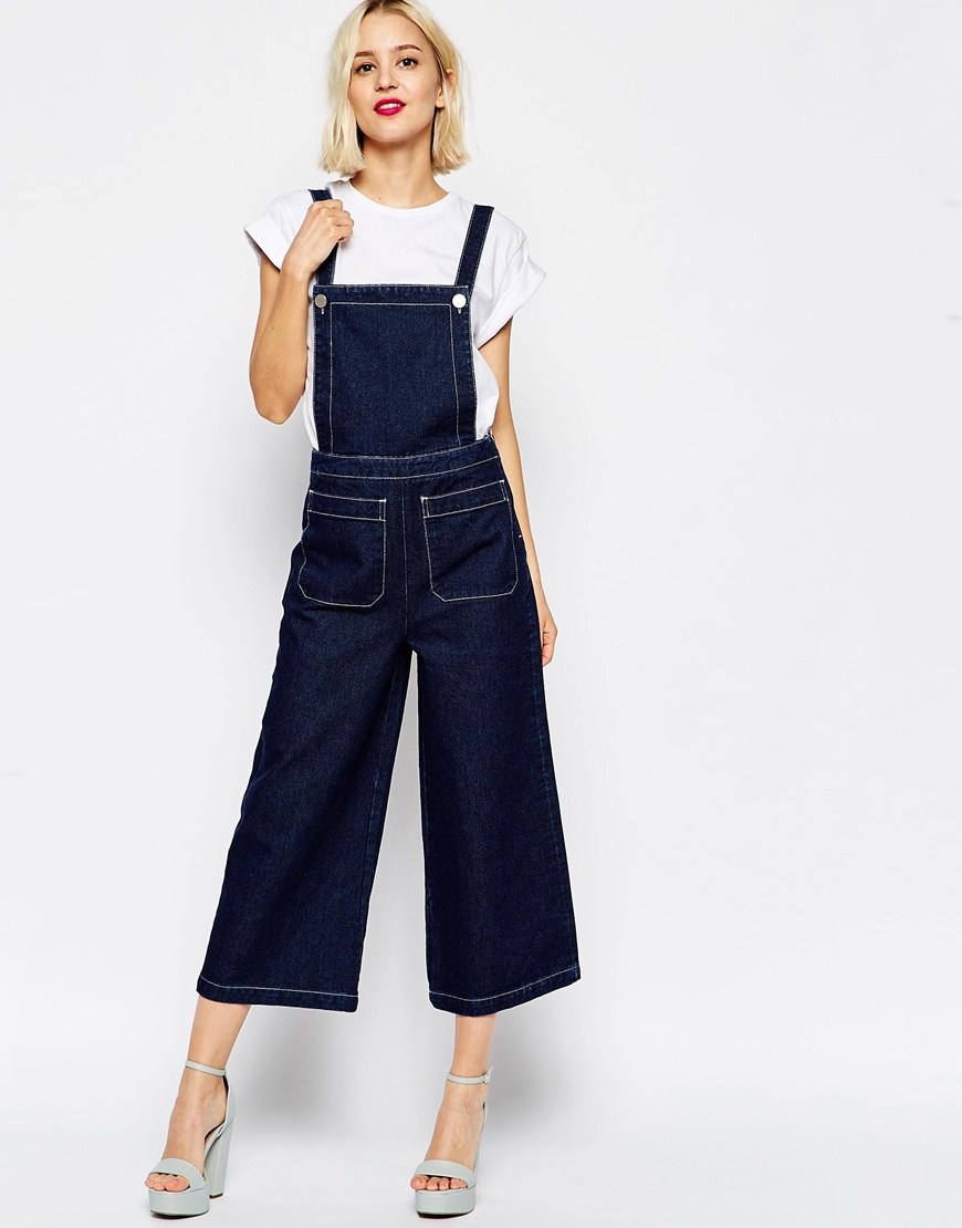 wide leg denim dungarees