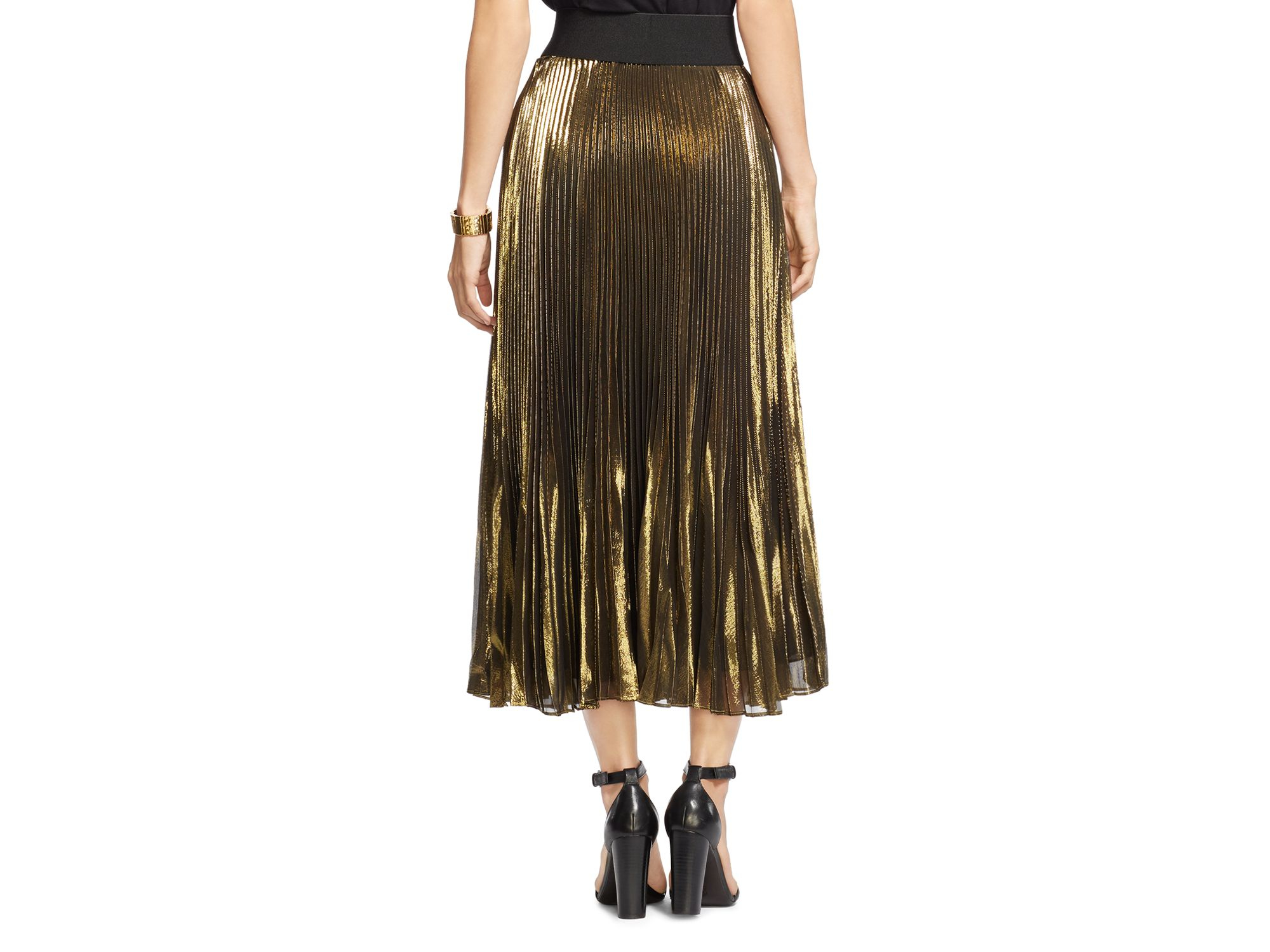 Lyst - Ralph Lauren Lauren Metallic Pleated Midi Skirt in Metallic