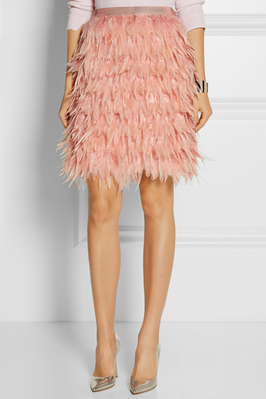 DKNY Feather And Silk Mini Skirt in Pink - Lyst
