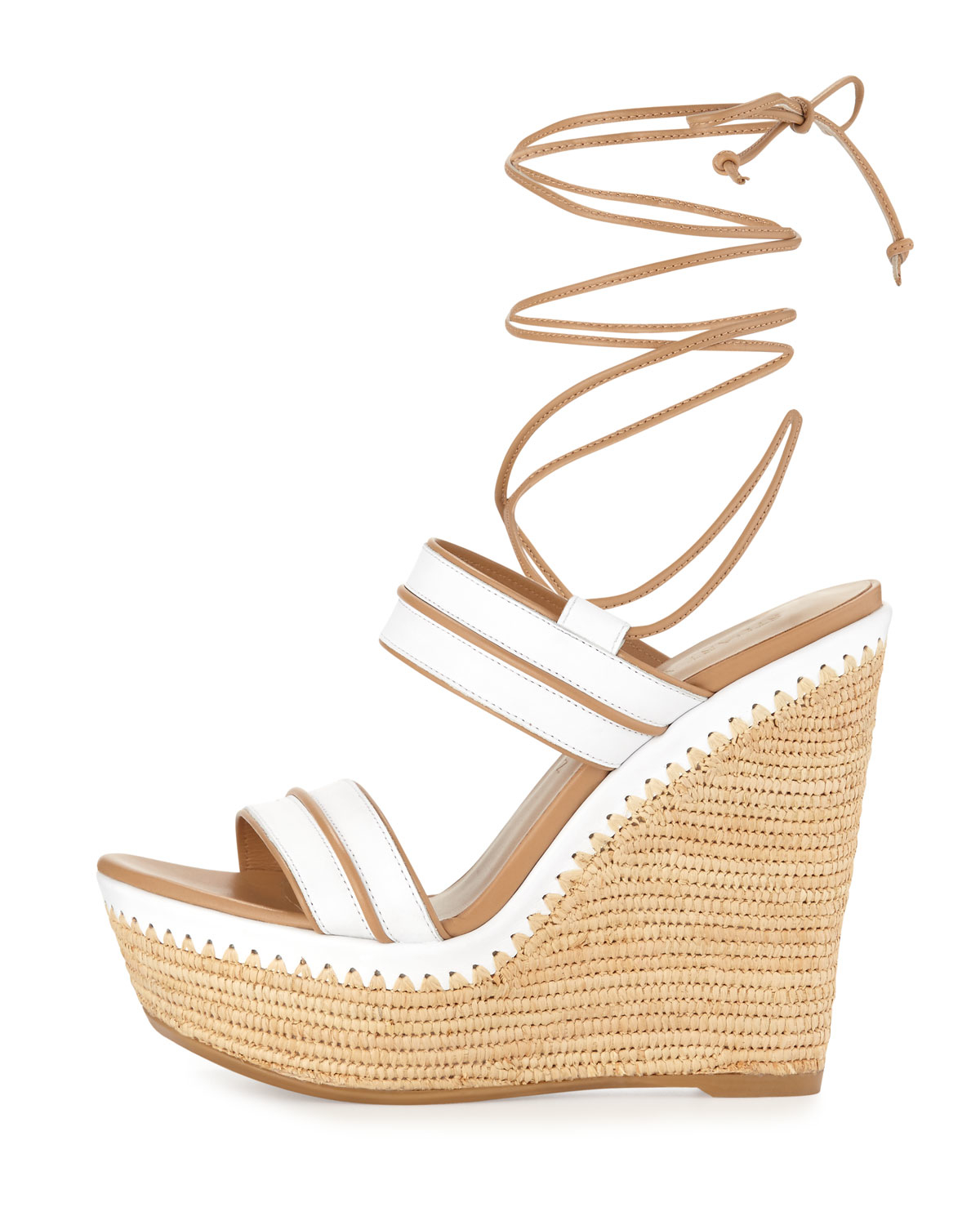 white tie up wedges